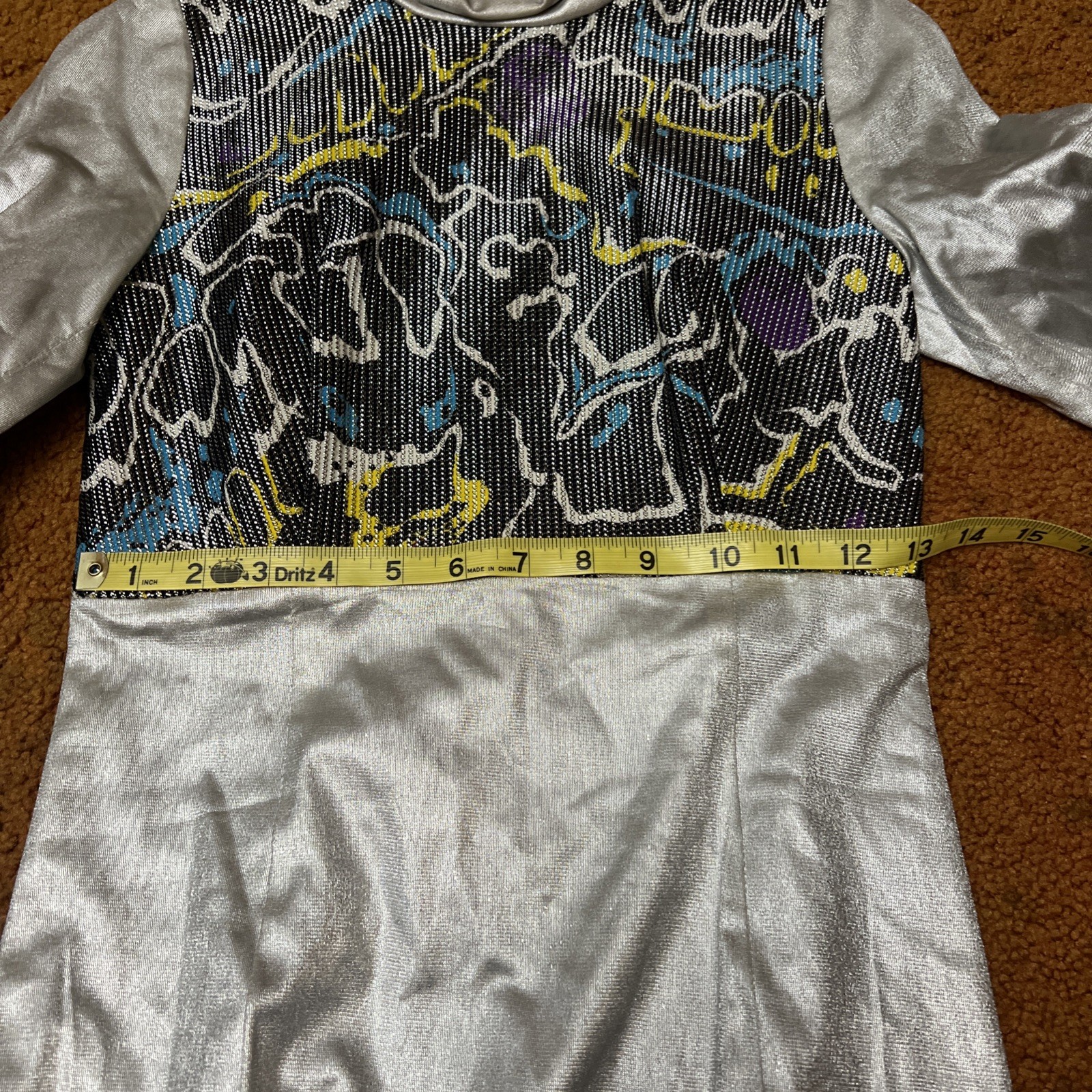 Vtg 1960s Liquid Silver Psychedelic Space Age Disco Maxi Dress With Bell Sleeves