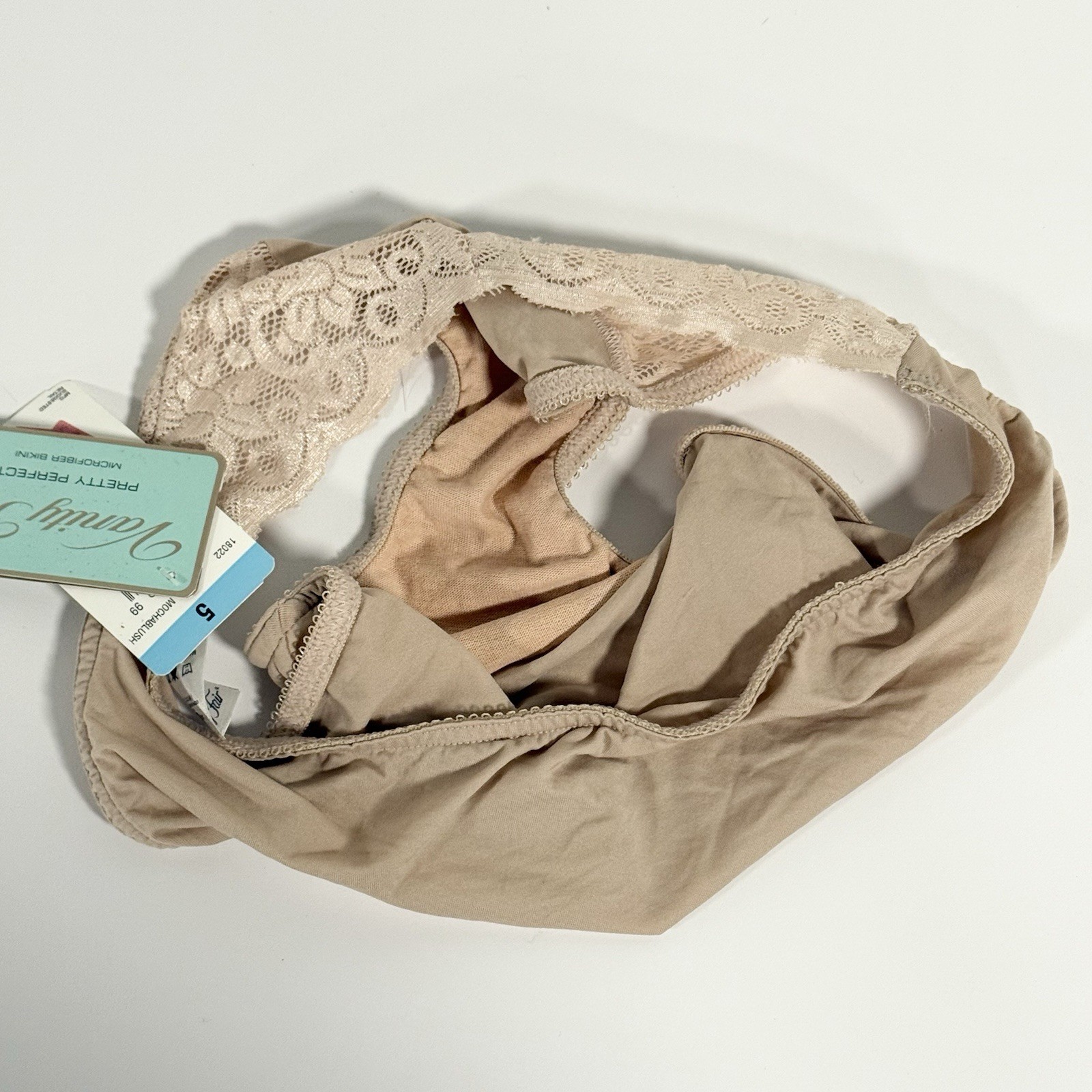 Vanity Fair Bikini Underwear Pretty Perfect Microfiber Panty Nude Lace Sz 5 Y2K