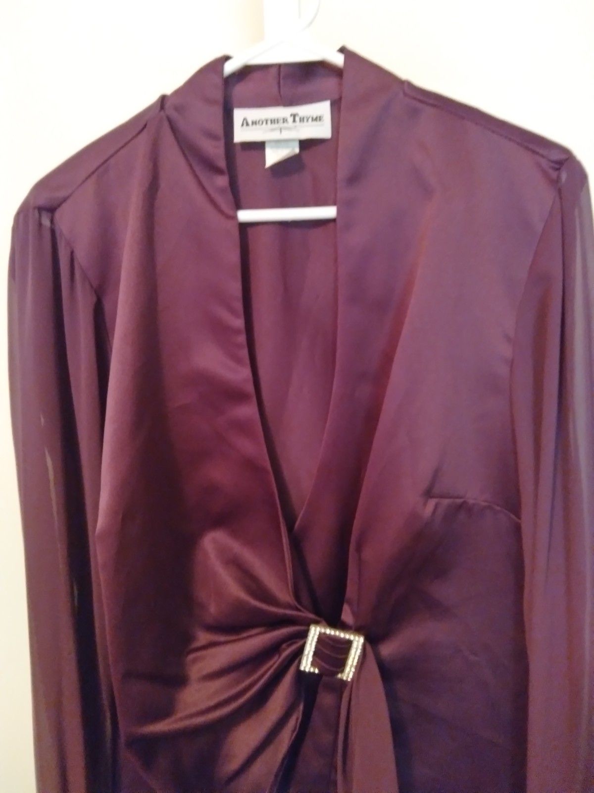 Another Thyme Vintage Plum Wine Sheer Sleeve Satiny Blouse 80s Size 20W Sexy