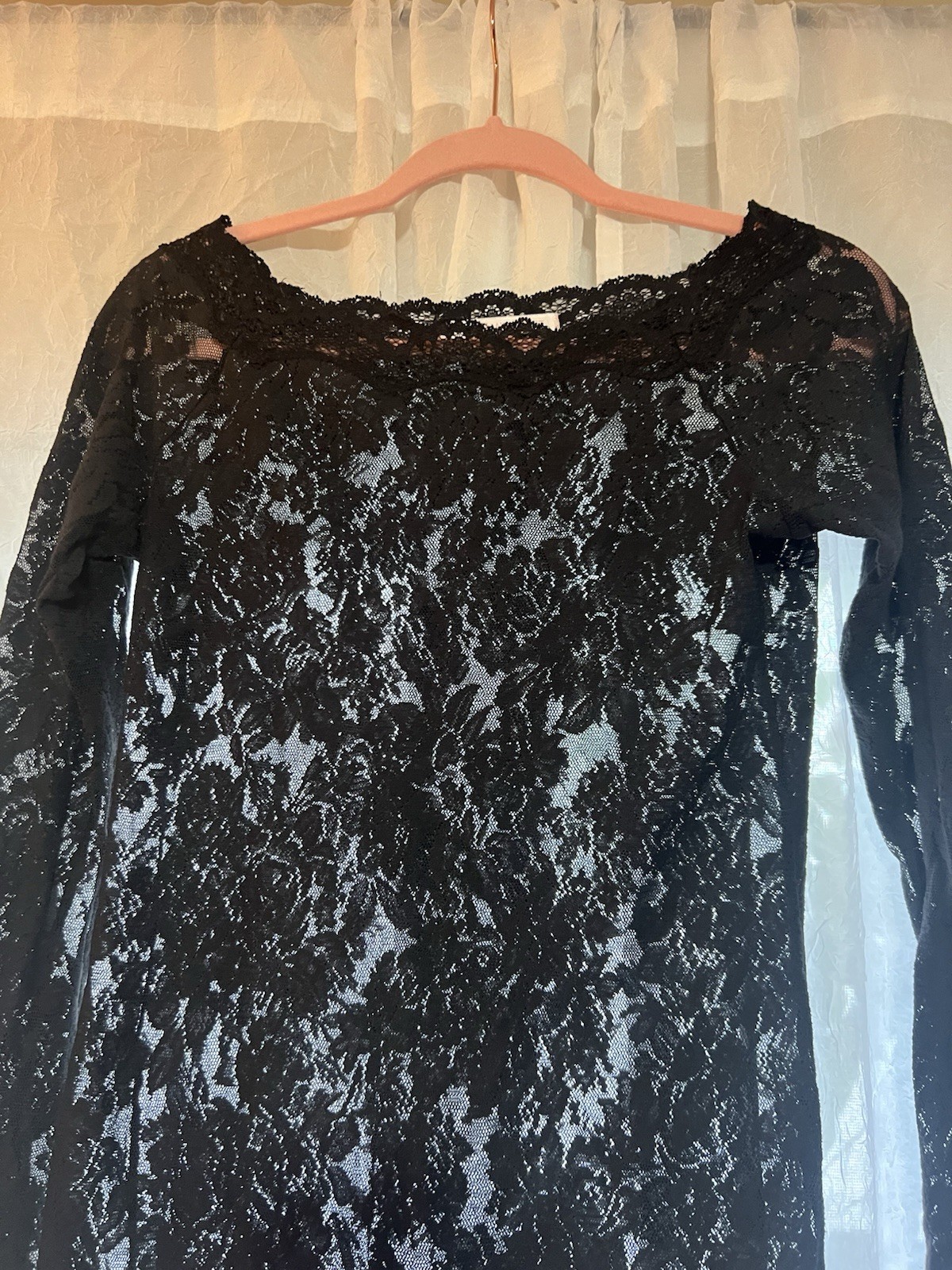Vtg Y2K Victoria Secret Black Lace Lingerie Dress Bell Sleeves Large