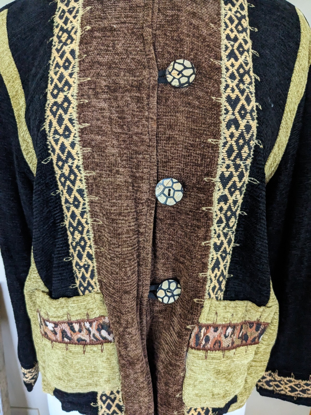 Vintage 90s Allure Art to Wear Patchwork Blazer Jacket Bohemian Artsy Rayon Coat