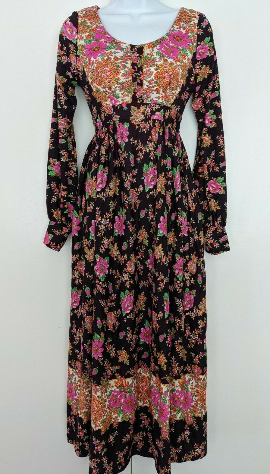 Vintage 70&rsquo;S THIS IS YOURS San Francisco Floral peasant hippie boho maxi dress