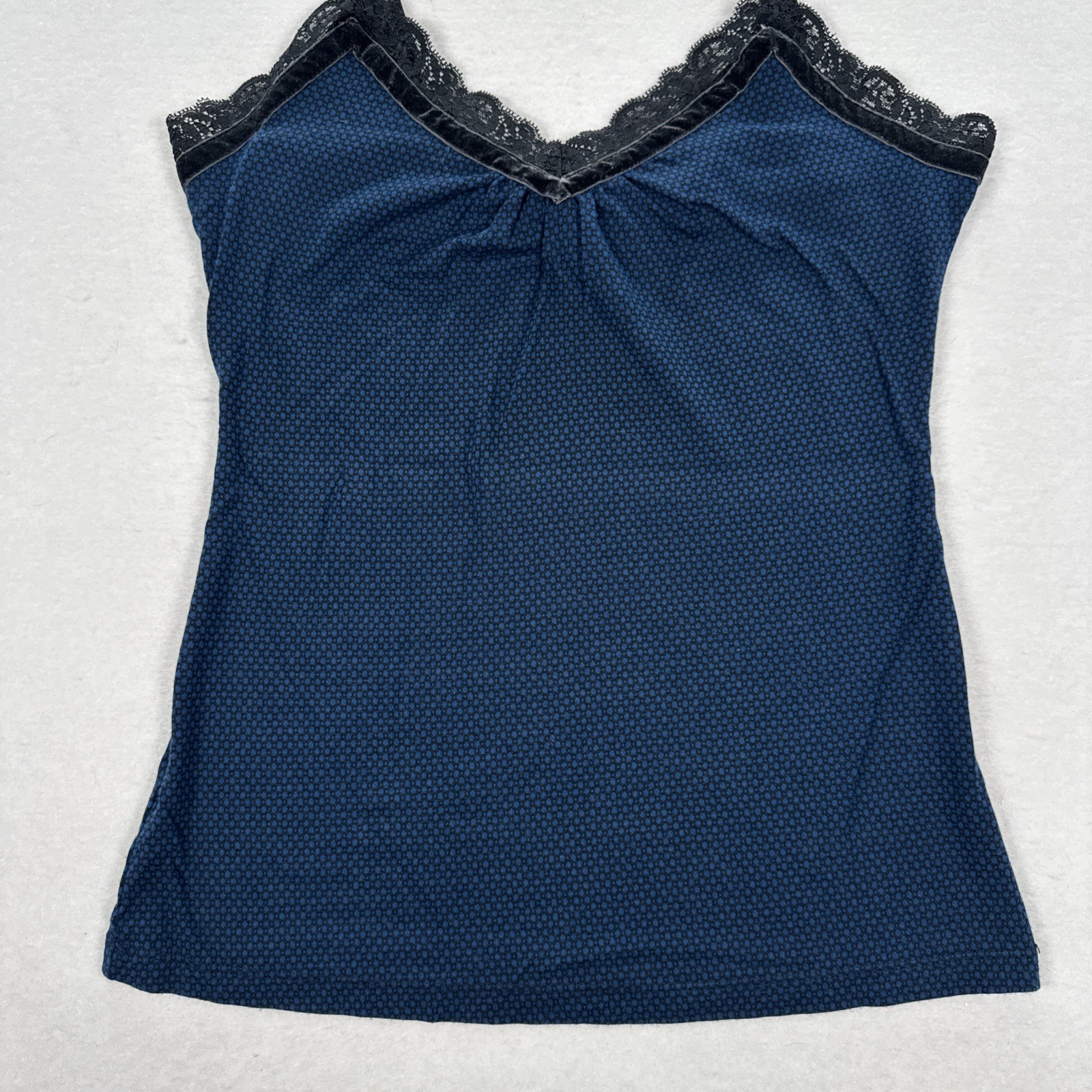 Y2K Vintage Express Camisole Tank Top Small Blue Black & Black Velvet Lace Trim