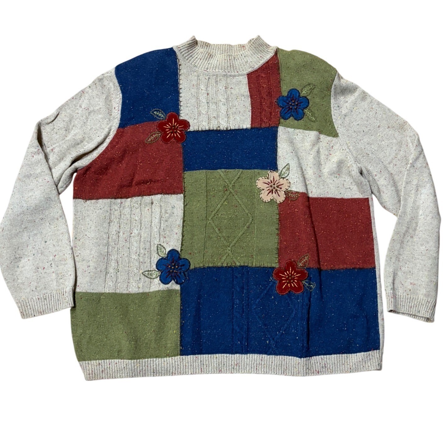 Alfred Dunner Vintage Patchwork Ramie Knit Sweater Womens 2X Ramie Cotton Blend