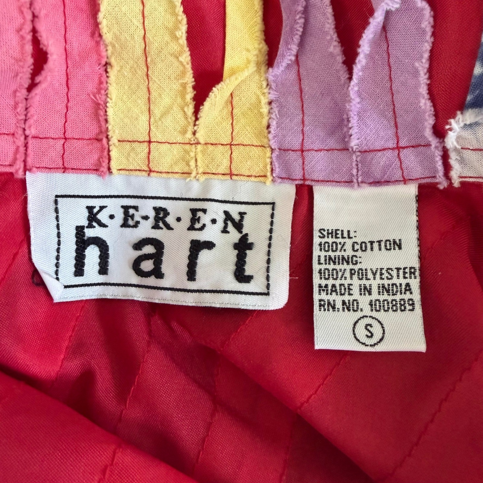 Vintage KEREN hart Jacket Blazer Rainbow Ribbons 100% Cotton Wood Buttons Small