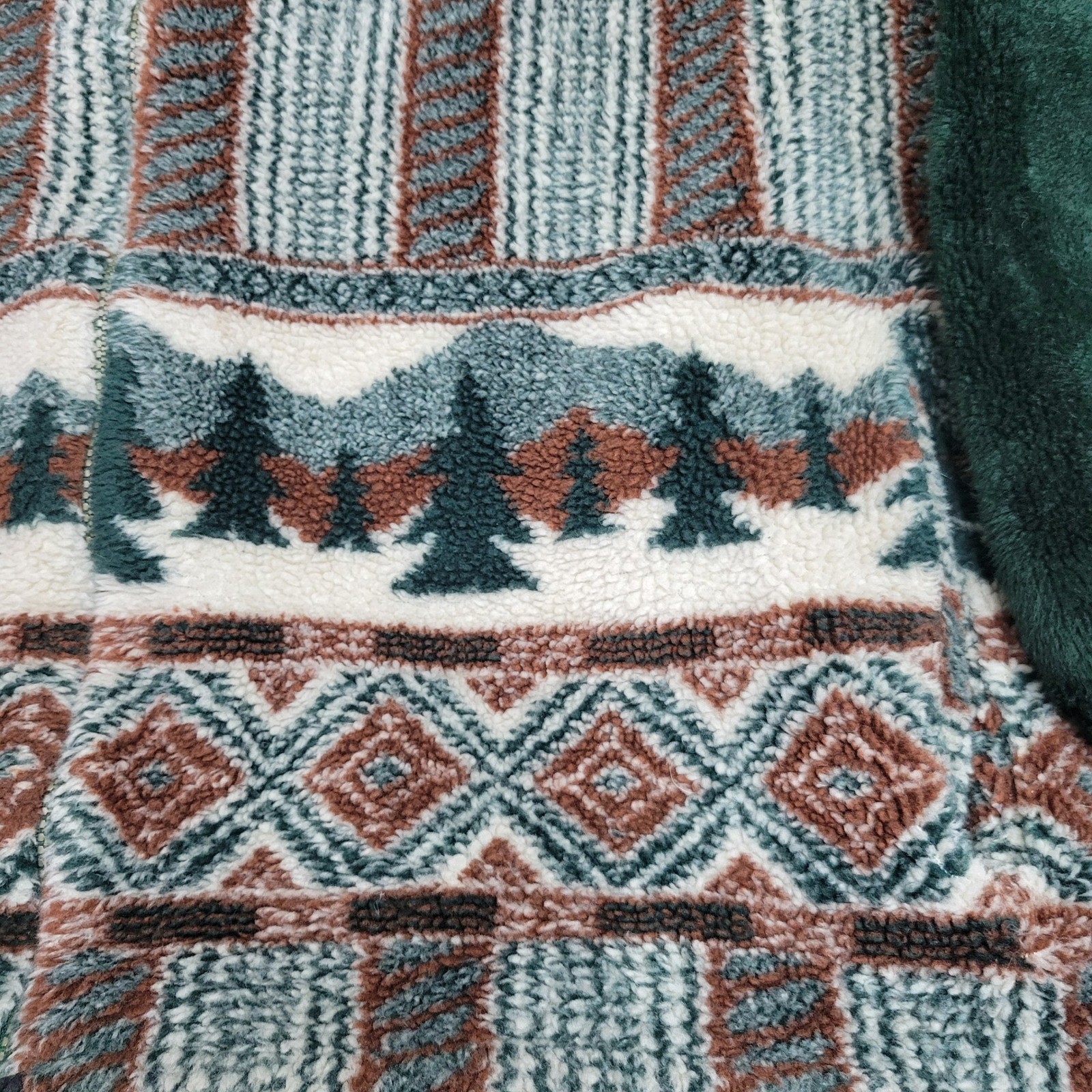 DENALI Fleece Jacket Full Zip Green Geometric Mountain Trees Nature Size Large