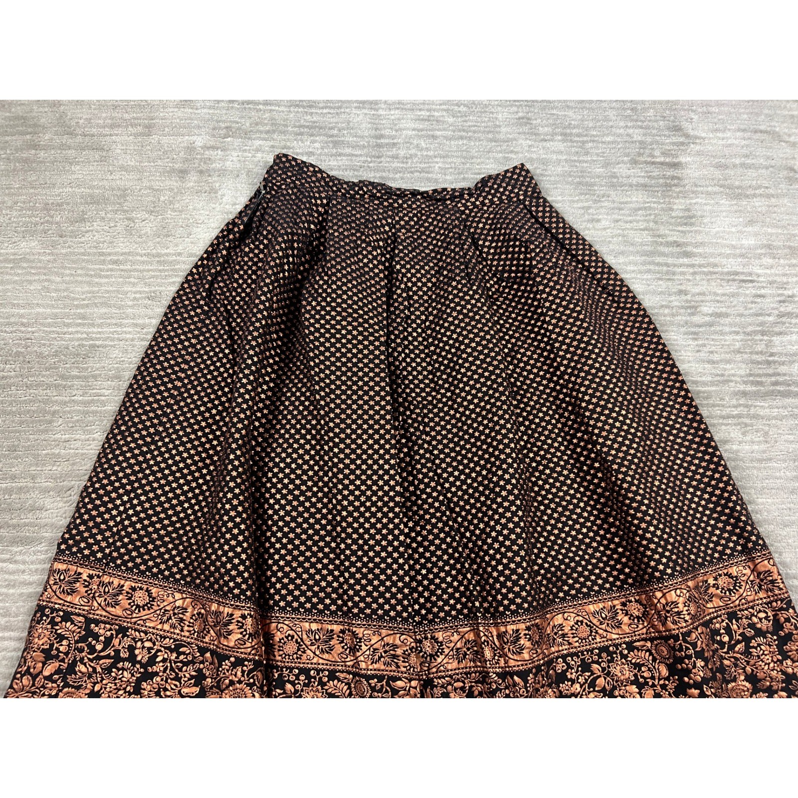Maisonette Frock Skirt Womens 29W Black Copper Vintage A-Line Floral Midi Border
