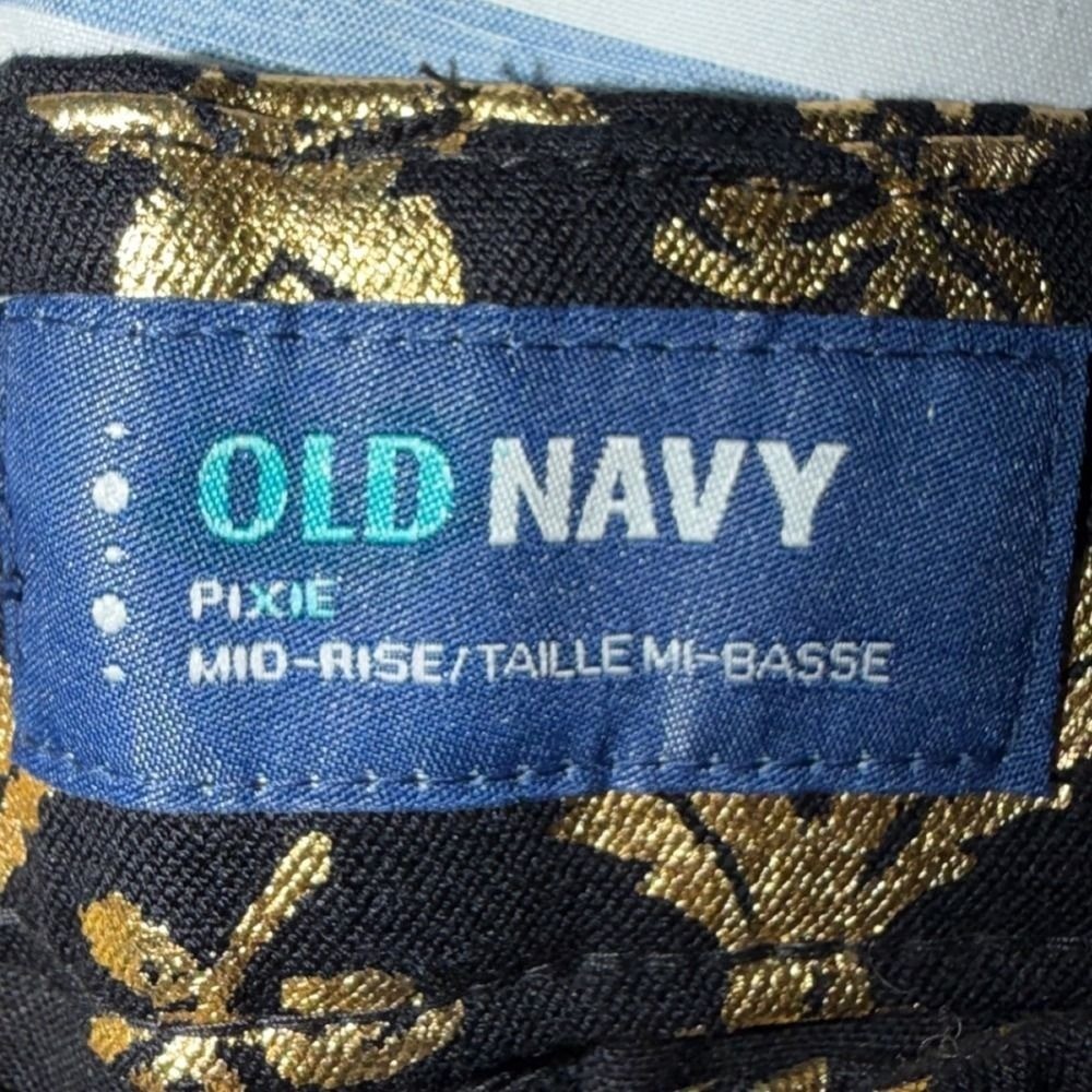 Old Navy Pixie Mid Rise Black Gold Floral Brocade Skinny Pants Size 6