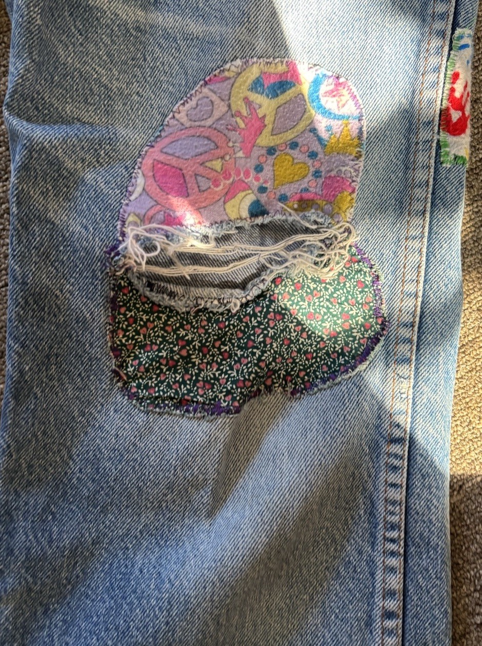 Vintage Sears Roebucks Patchwork Jeans No Size Tag Waist 28