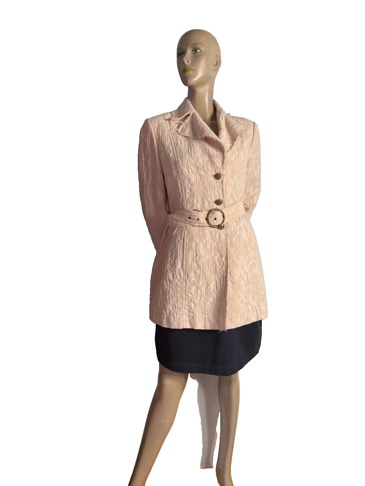 Soft pink brocade jacket with glitter buttons & belt – shabby chic size 40/42