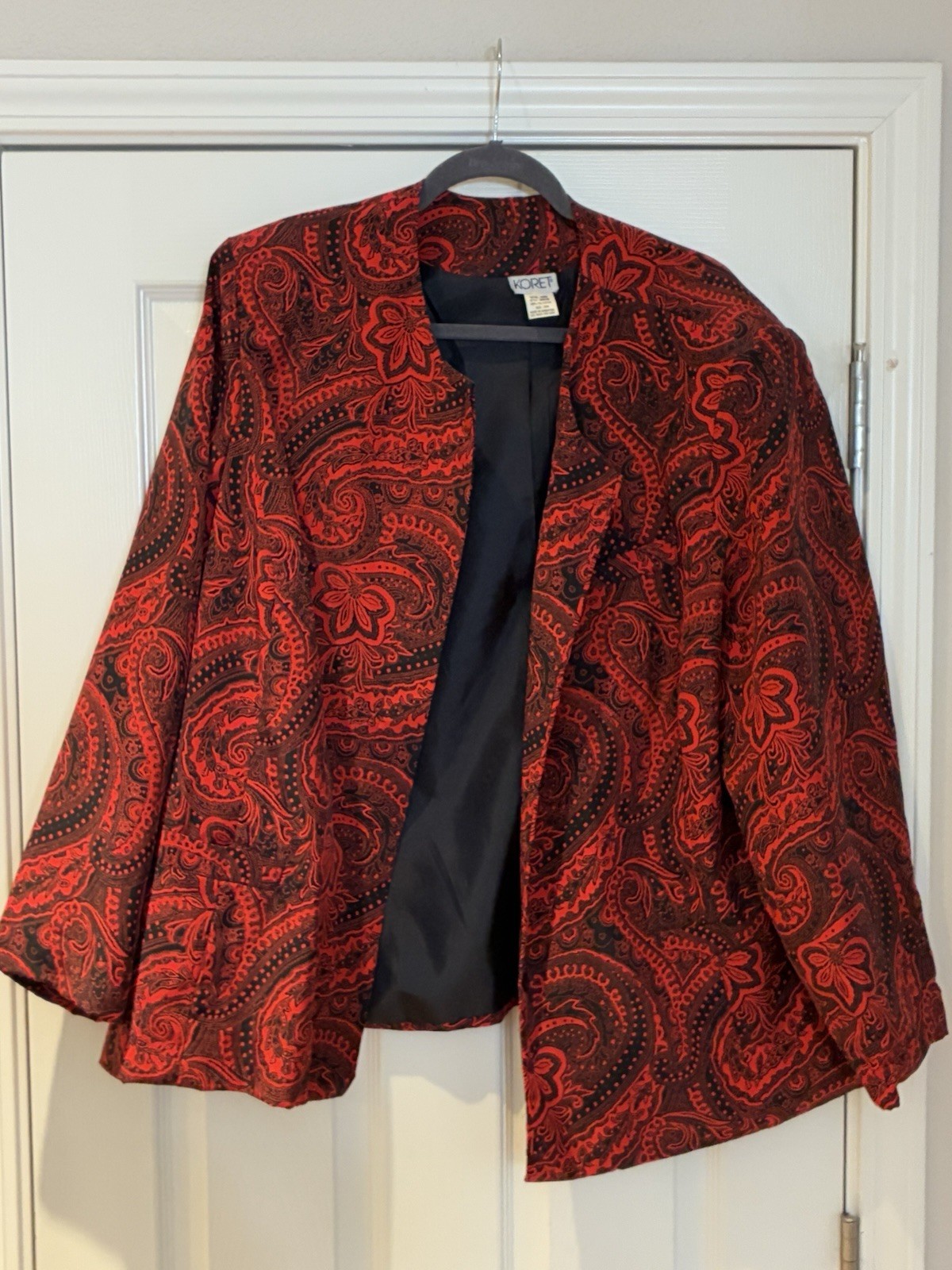 Red & Black Koret Paisley Brocade Jacket Blazer Plus Size 24W Made in Singapore