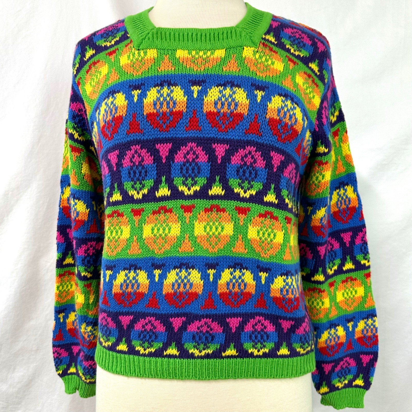 UNITED COLORS OF BENETTON Vintage 90s Rainbow Chunky Sweater Women&rsquo;s 44/M Italy