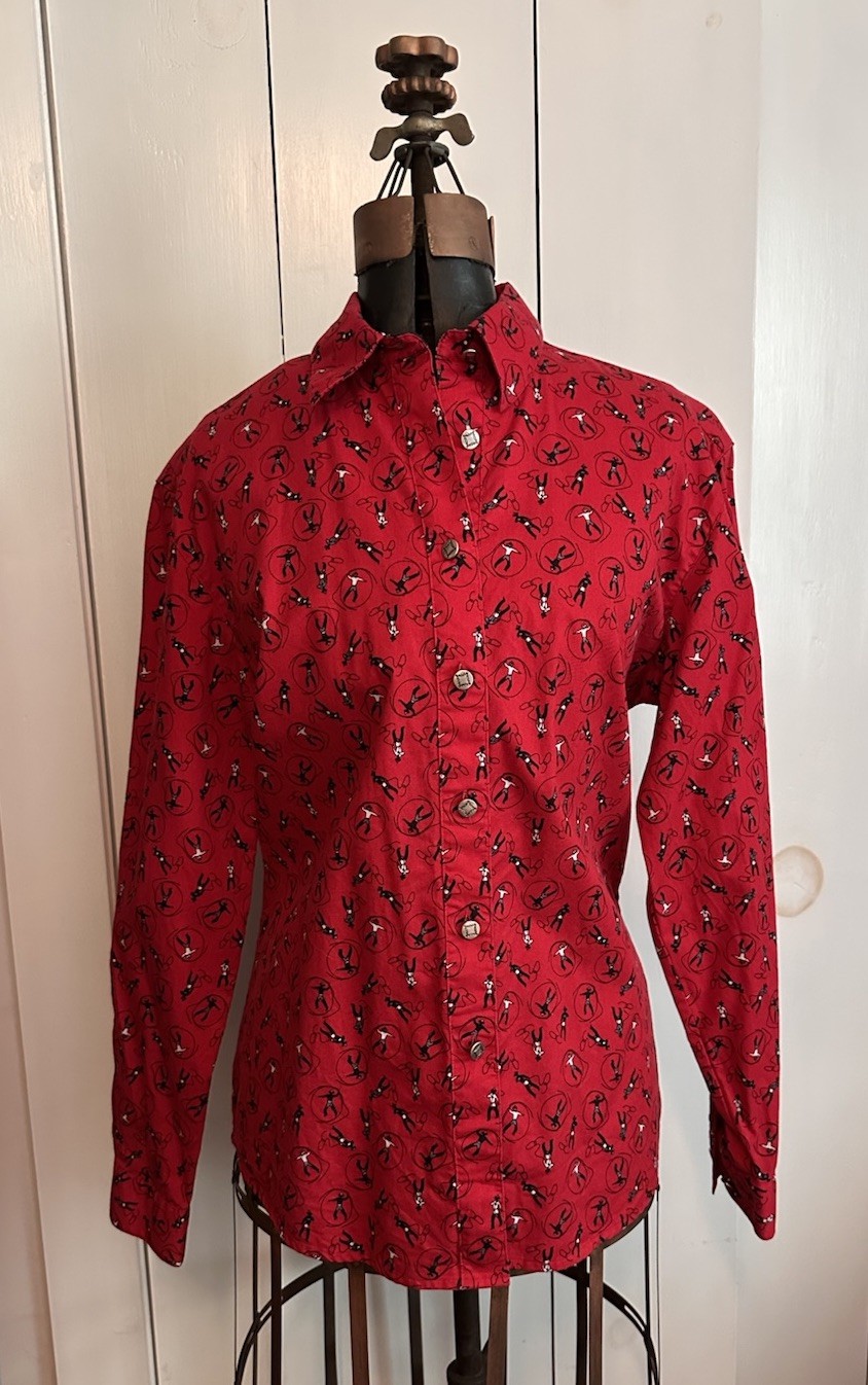 Vintage Wrangler Western Wear Graphic Cowboy Print Women’s Top: Cotton, Rodeo