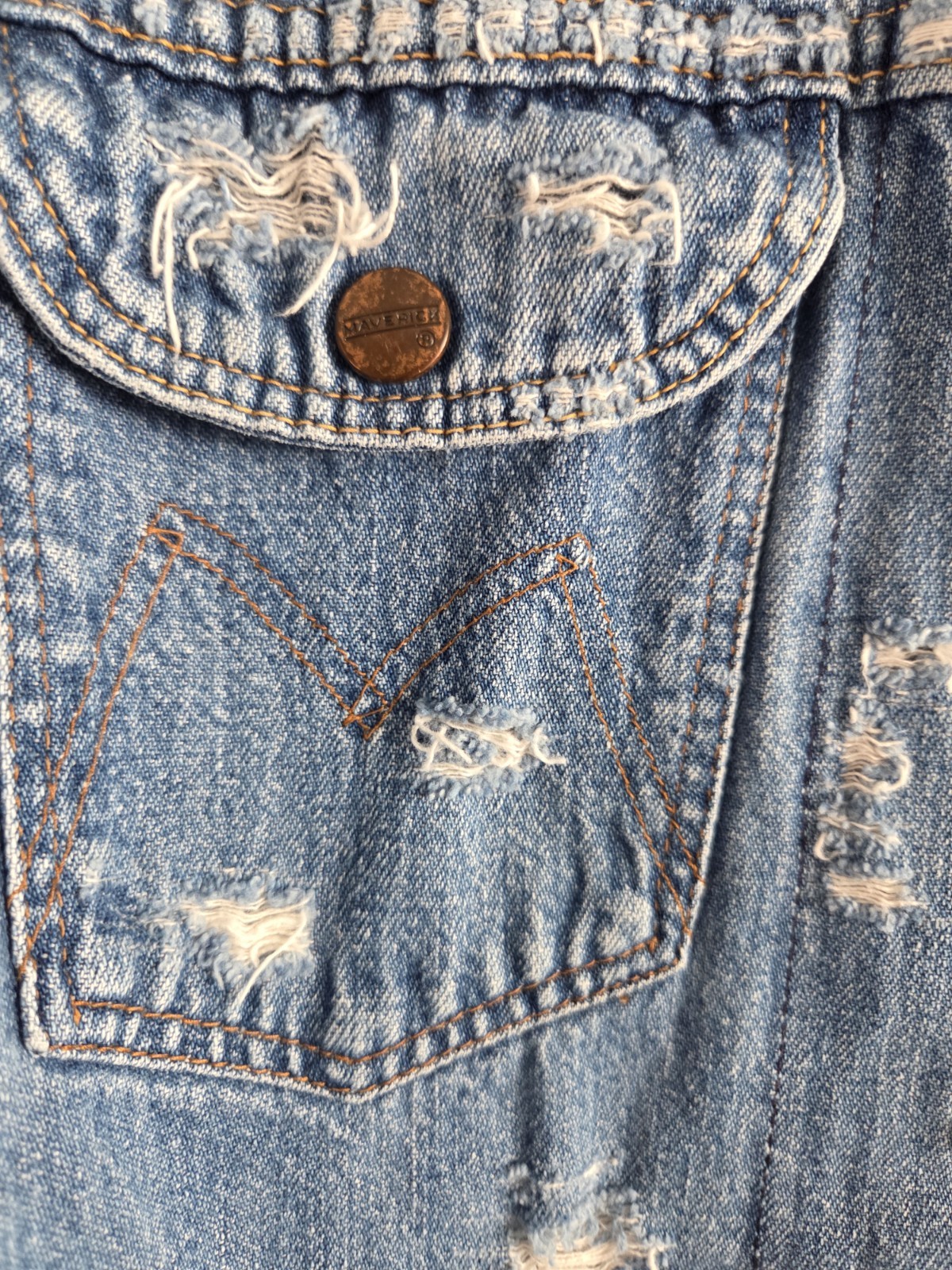 Vintage Maverick White Label Distressed Denim Jacket Medium Y2K