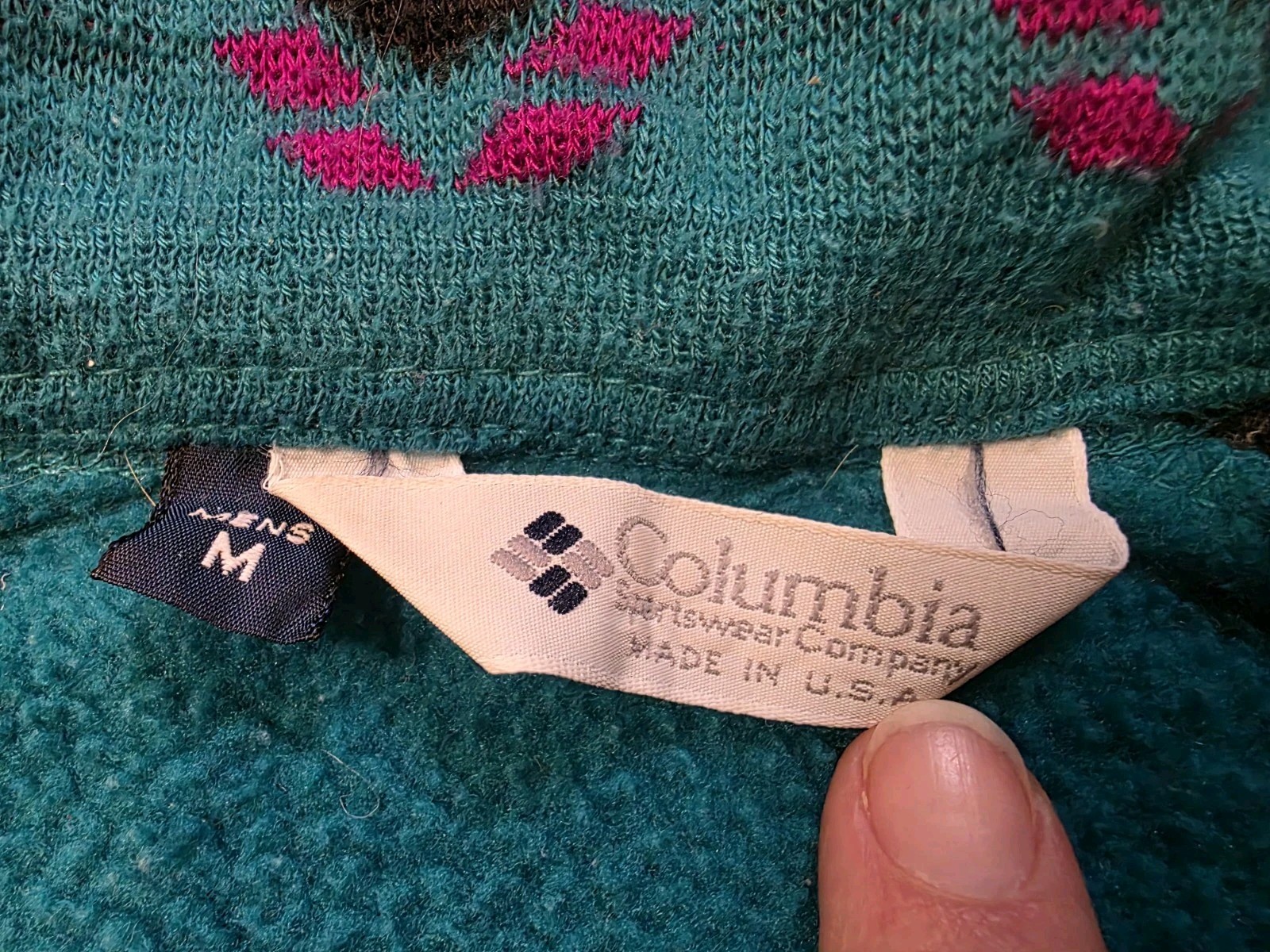 Columbia Fleece Jacket Men Size Medium 1990s Vintage Retro Teal Full Zip USA