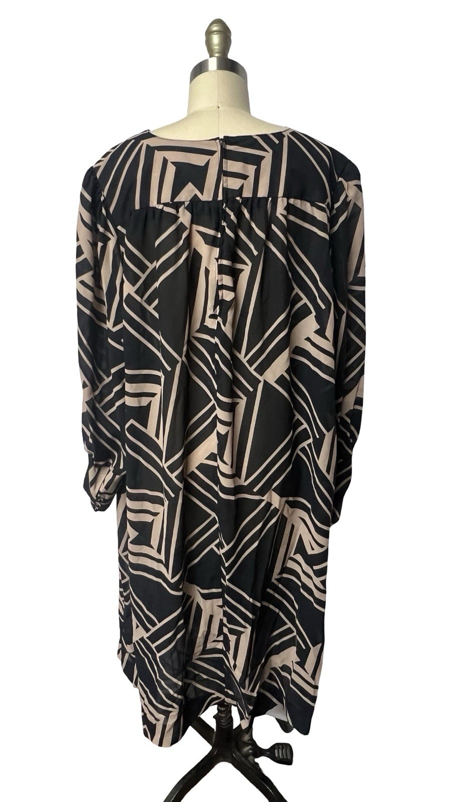 Vintage 1980s Retro Abstract Sheer Polyester Secretary Tent Dress SZ L / XL
