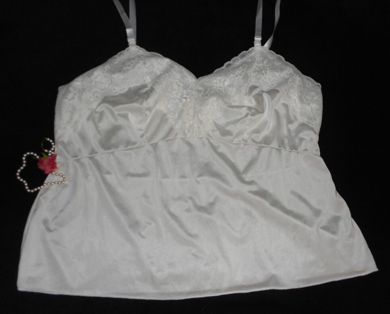 L 48 Silky Nylon Cami Vtg Dixie Belle White