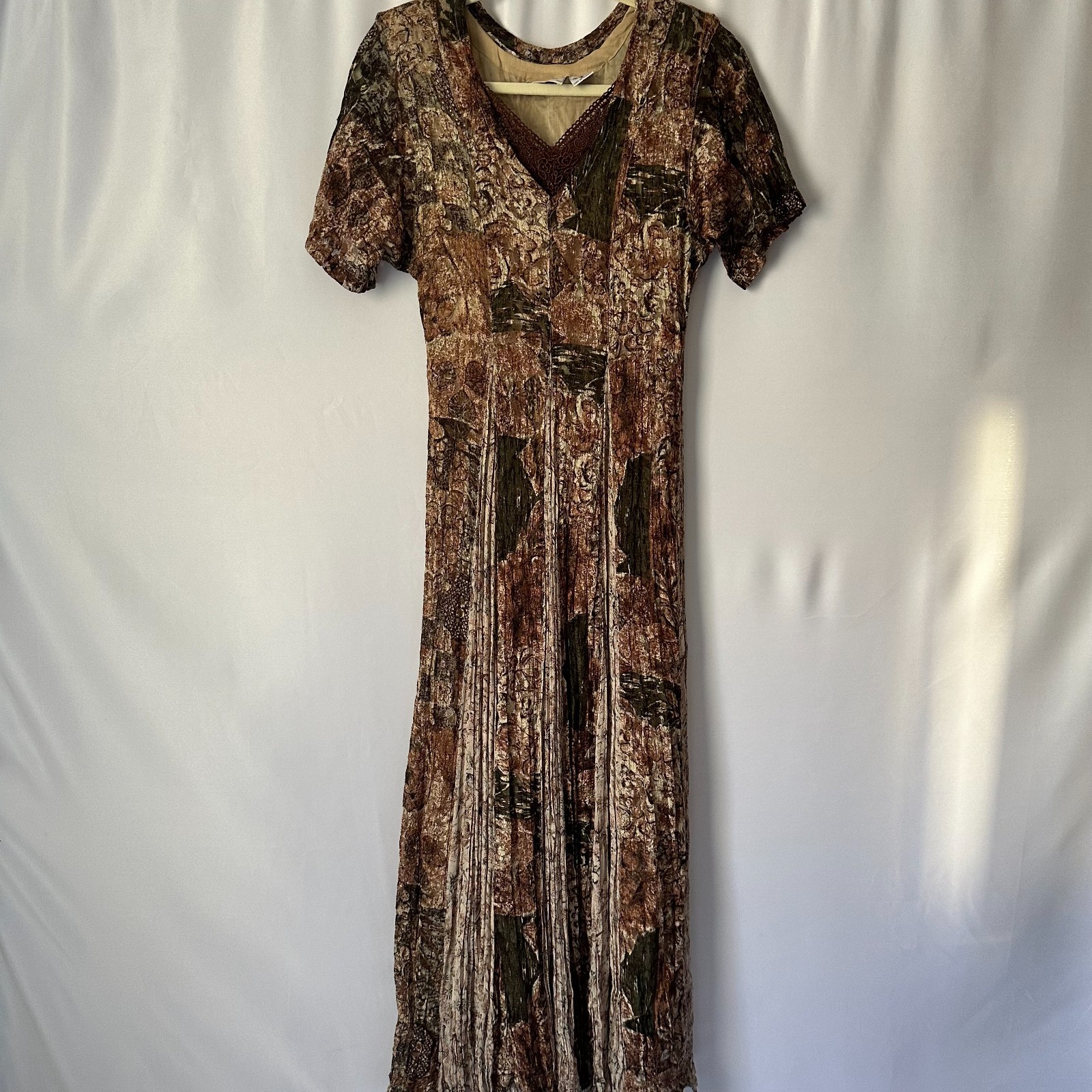 80&rsquo;s Vtg Nostalgia Dress S Rayon Lace Maxi Witchy Whimsigoth Forest Fairy Earthy