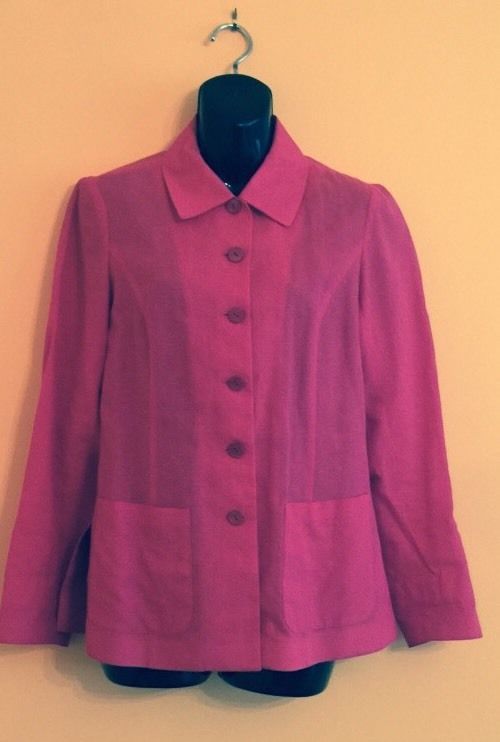 VTG KENZO Paris Fuchsia Button Front Linen Jacket SZ 36 Made in France CUTE