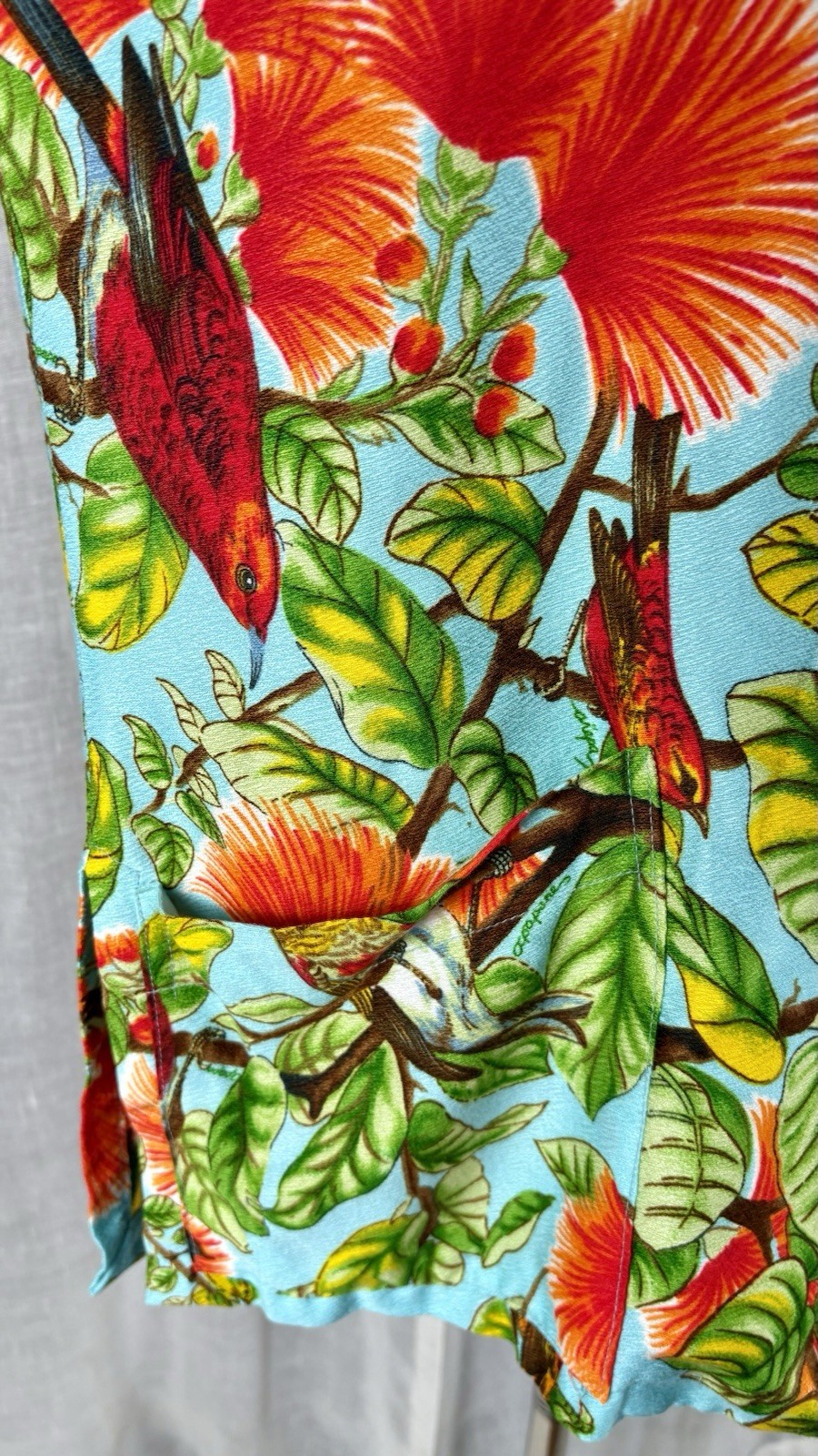 Vintage 60s Elsie Krassas Hawaiian Dress Shirt Barkcloth Tiki O Tea Timer M L