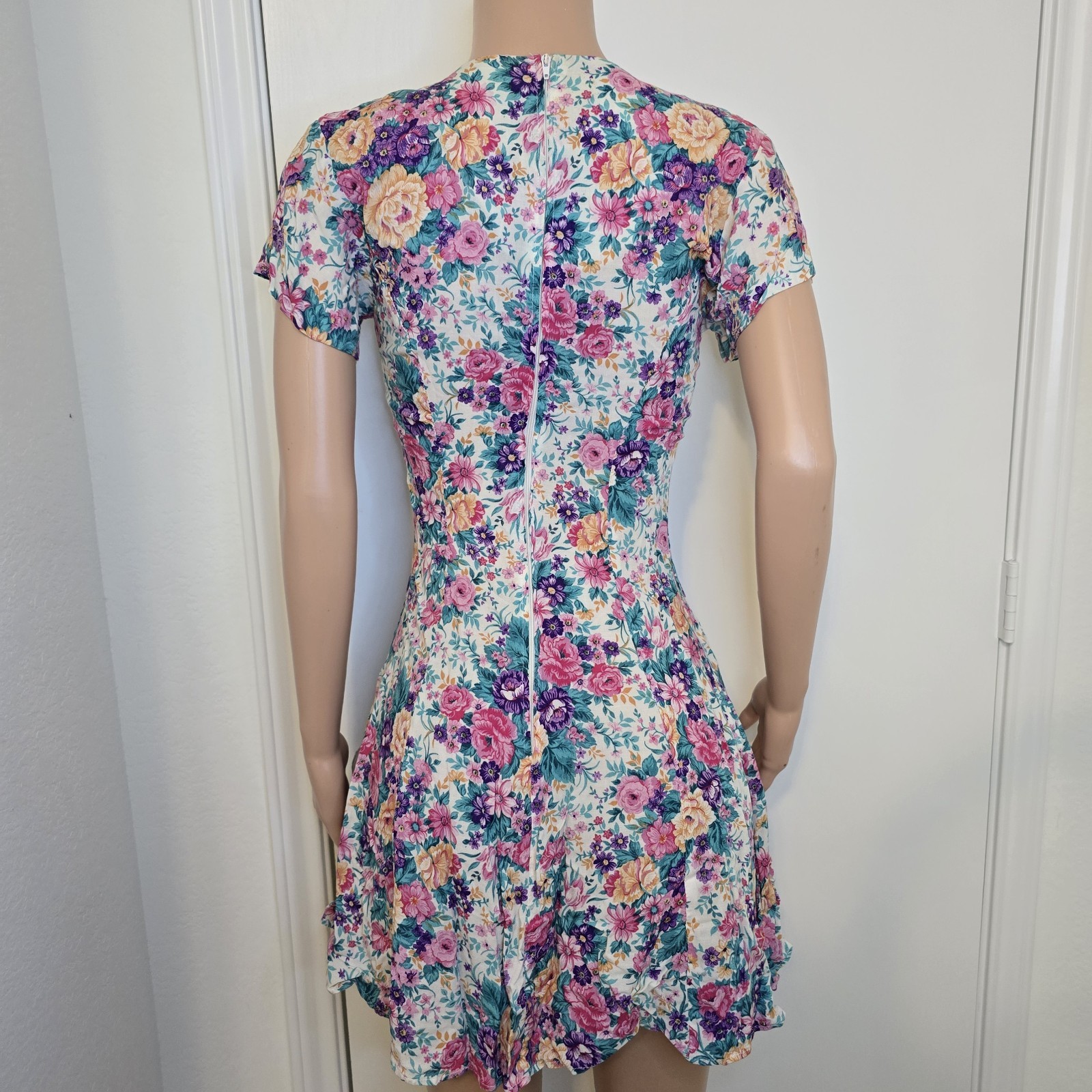 VTG Floral Tea Mini Dress David Benjamin 80s 90s Retro Feminine Approx Sz XS 0-2