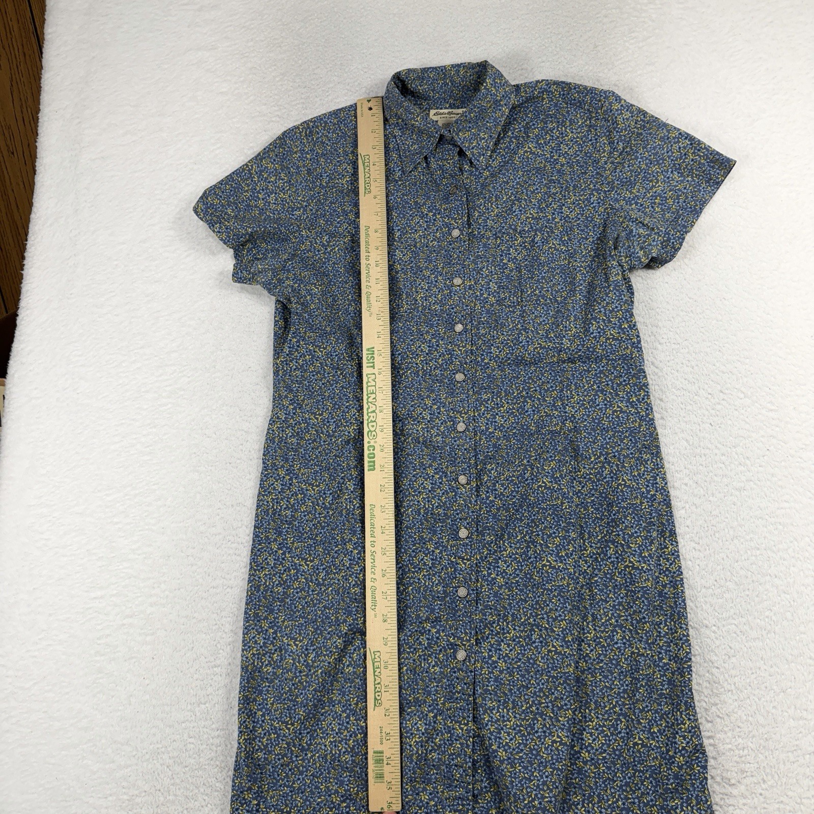 Vintage Eddie Bauer Blue Floral Button Up Dress Short 90’s Grunge Y2K Large
