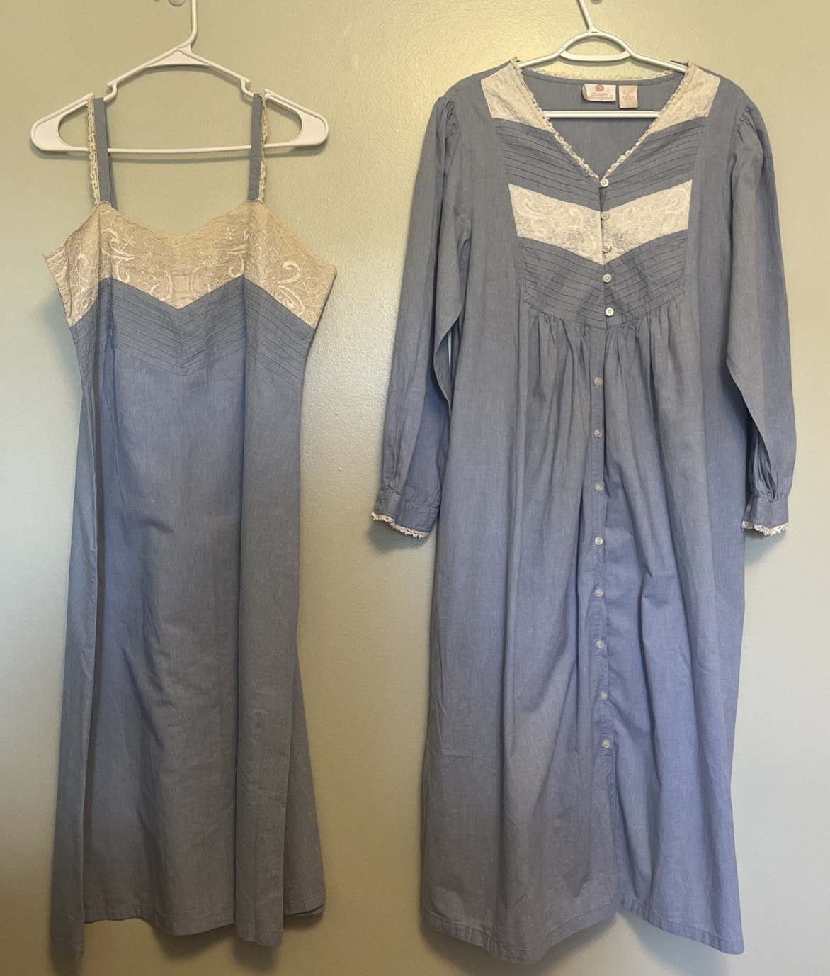 Vintage Chance Encounters Chambray Gown Robe Set M Lingerie Nightgown Pintuck