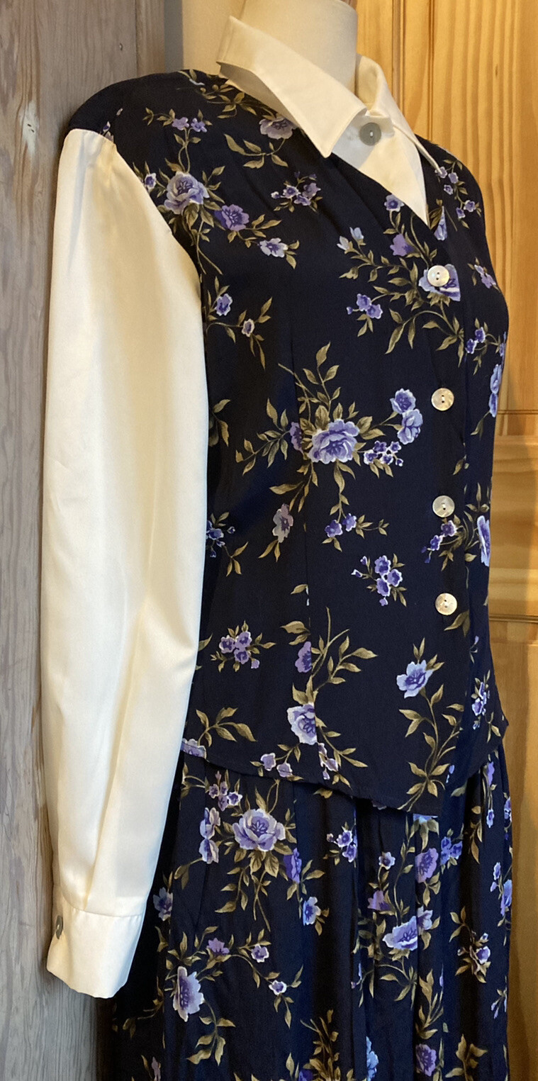Vintage Cottagecore JACLYN SMITH Floral W/Attached Vest Shirt Skirt Set EUC
