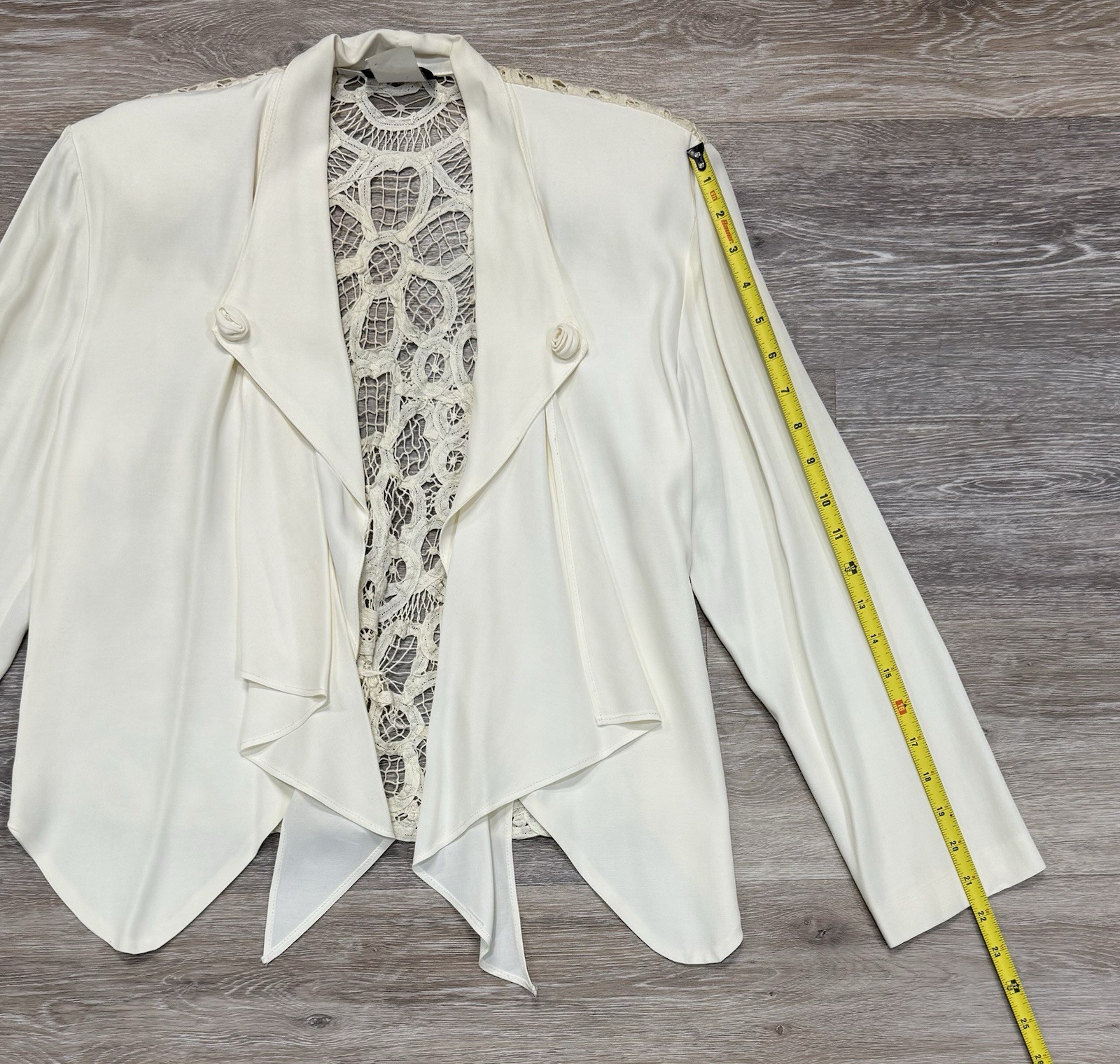 Vtg Wild Rose Jacket Battenburg Lace Back Boho Retro Fairy Ivory Nipped Waist