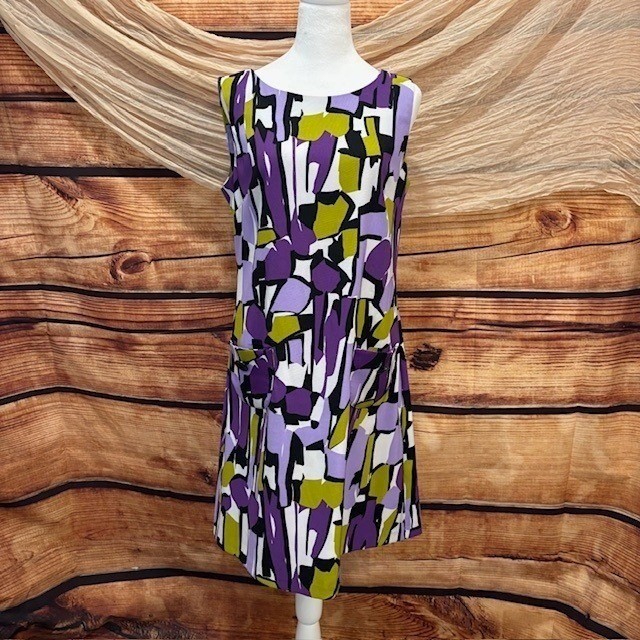 Scarlett Womens 60&rsquo;s Art Deco Purple Print Sheath Dress Size 10