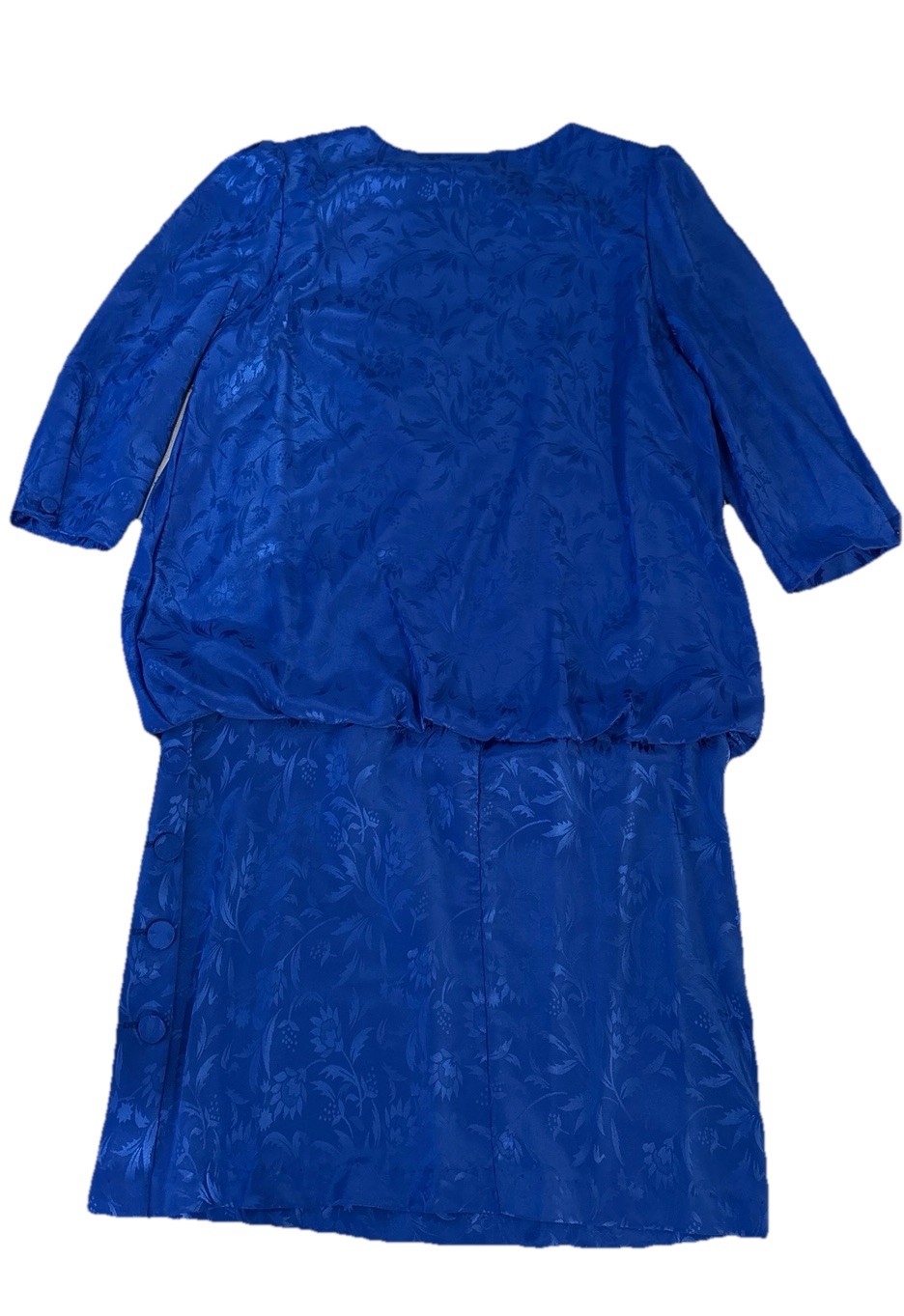 VINTAGE WOMEN&rsquo;S BLUE FLORAL TEXTURED BLOUSON DRESS – STUART ALAN – SIZE 14
