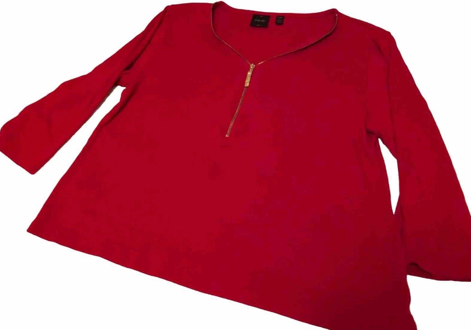 Women’s size P/L Red v-neck 3/4 sleeve cotton stretch Rafaella top