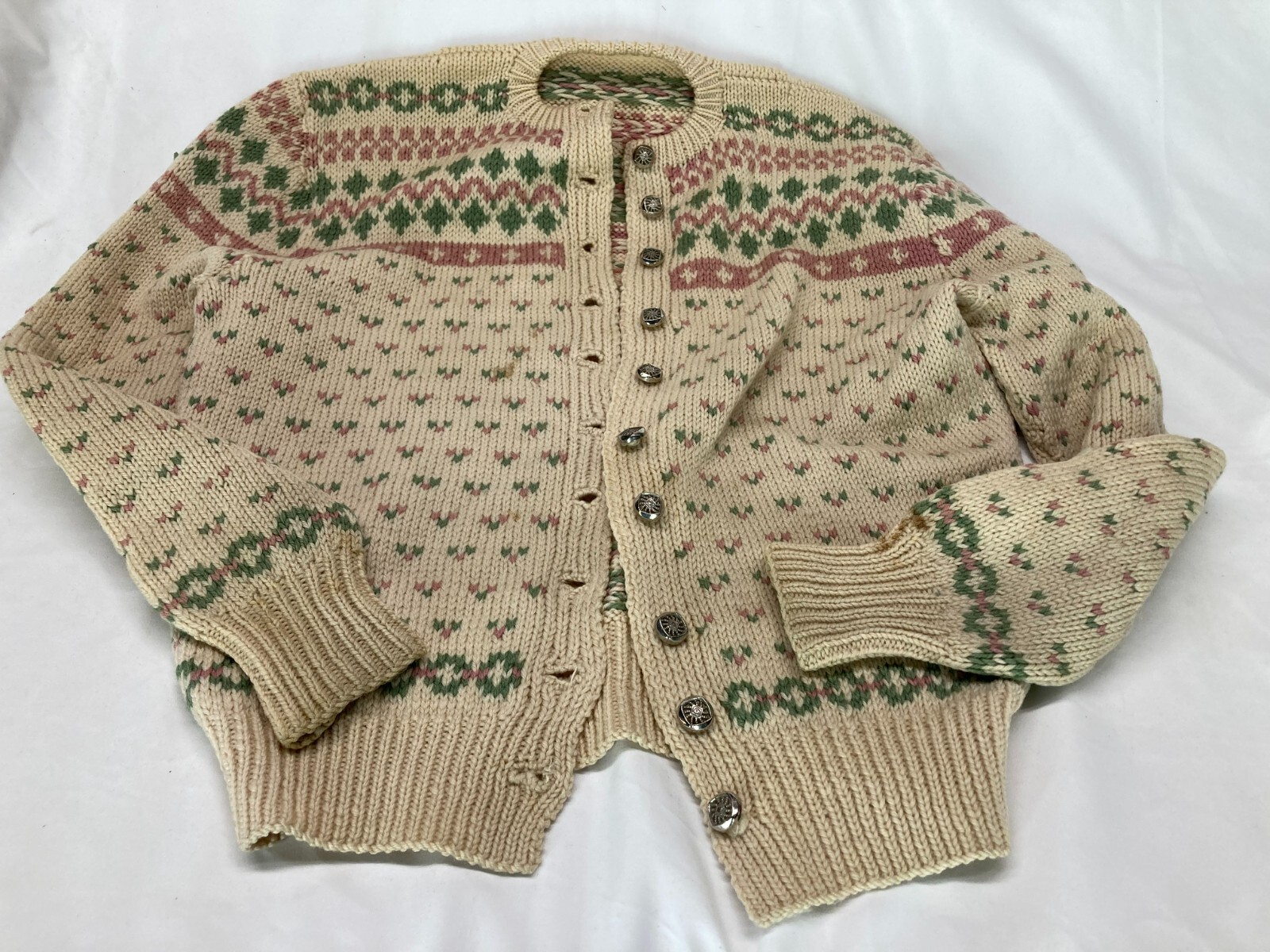 Vintage (1950&rsquo;s) Professionally Hand Knitted Womans Cardigan Wool Sweater S/M(J)