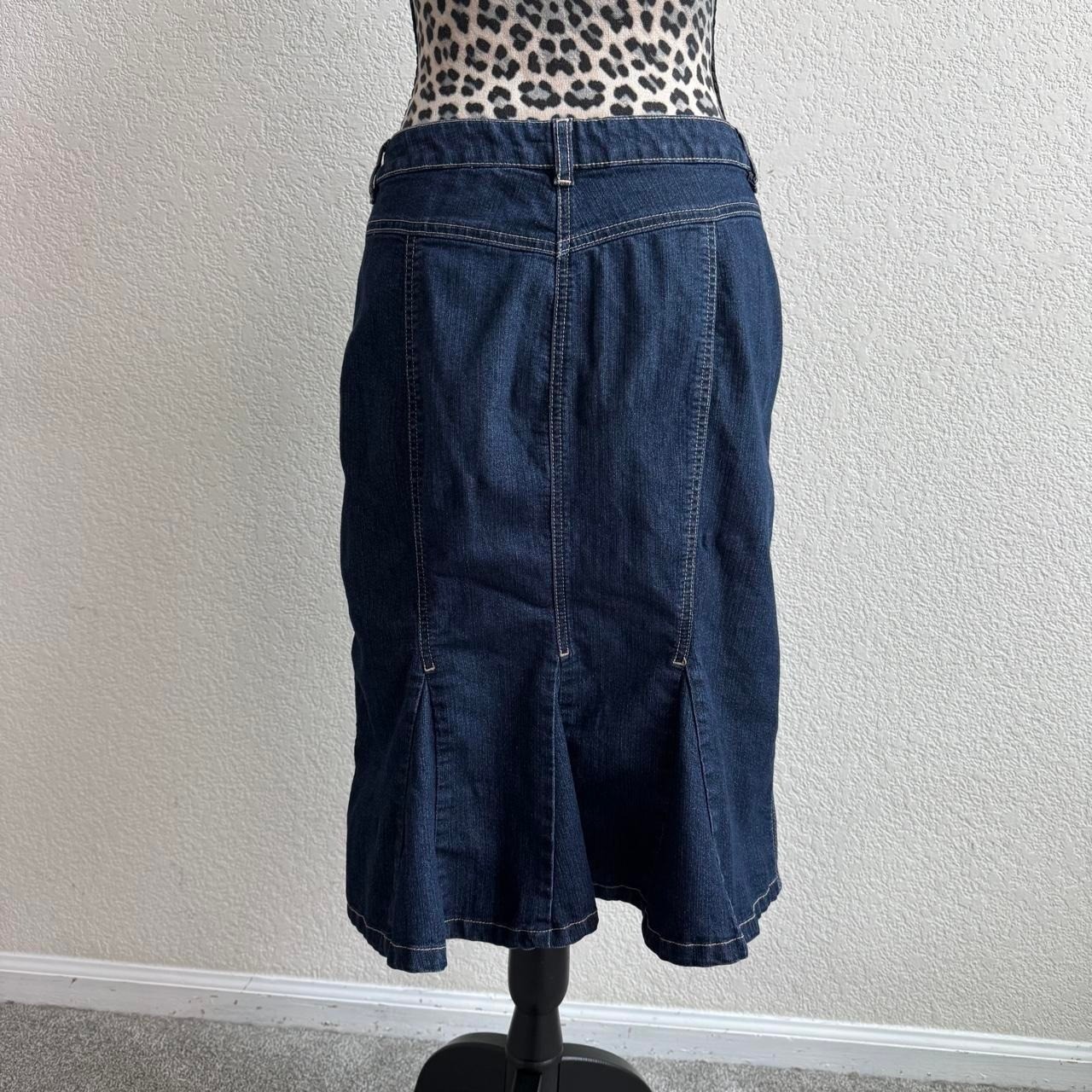 Apostrophe stretch vintage navy blue denim midi skirt