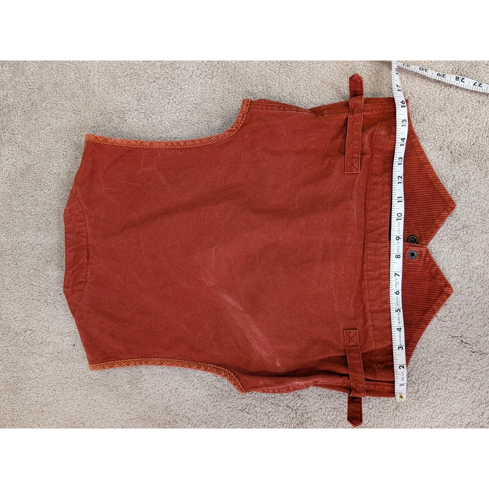 Vintage 70s Gap Womens Rust Orange Cotton Canvas Corduroy Utility Vest Size S