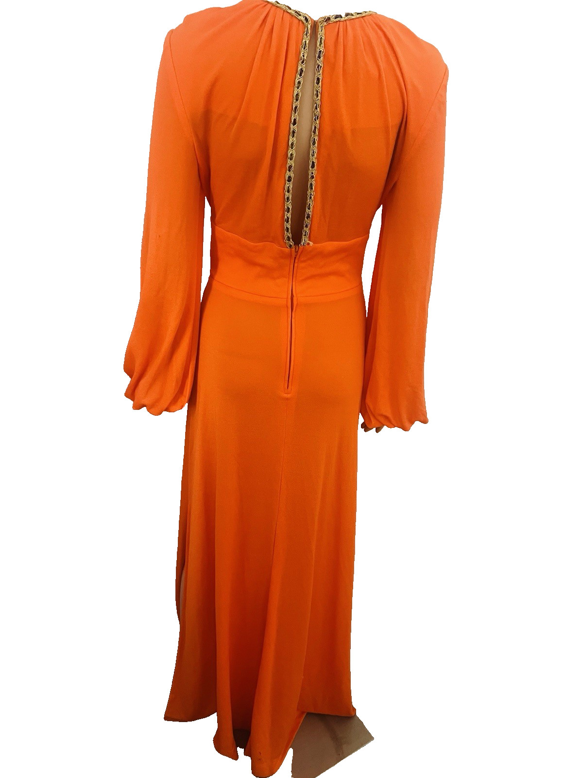 VTG 70s Funky Mod Orange Belted Maxi Dress Sexy Plunging Keyhole Front/Back Med