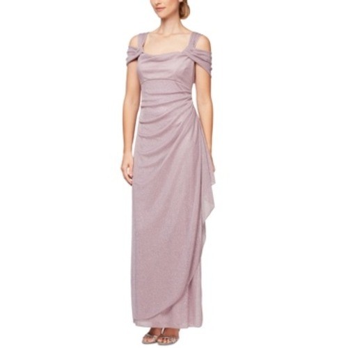 Alex Evenings Petite Cold-Shoulder Draped Metallic Gown – Mauve Pink Size 16