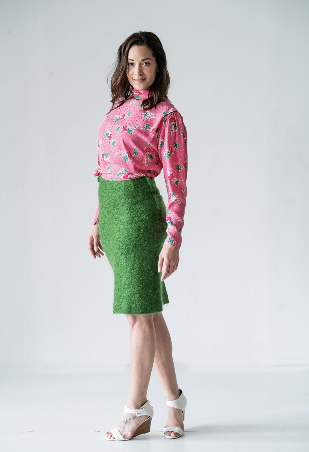 1980’s Emanuel Ungaro Paris High Collared Pink Floral Silk Blouse