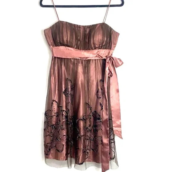 Vintage S.L. Fashions Bronze Metallic Tulle Satin Babydoll Dress Fairycore 10P