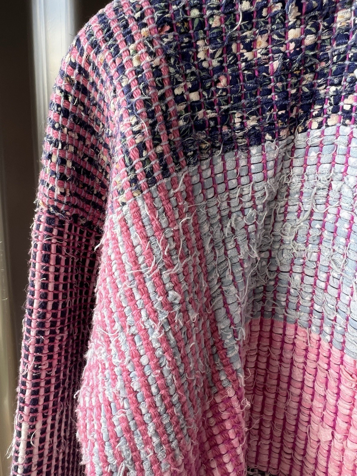 Handwoven Patchwork Jacket Women’s Cottagecore Boho Textile Coat Art To Wear EUC