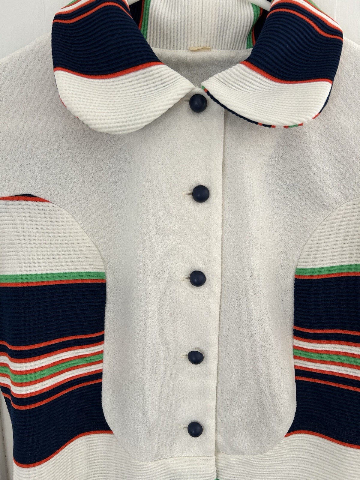 Vintage 70s Mod Stripe Dress Peter Pan Collar Fit Flare Retro A-Line Dress