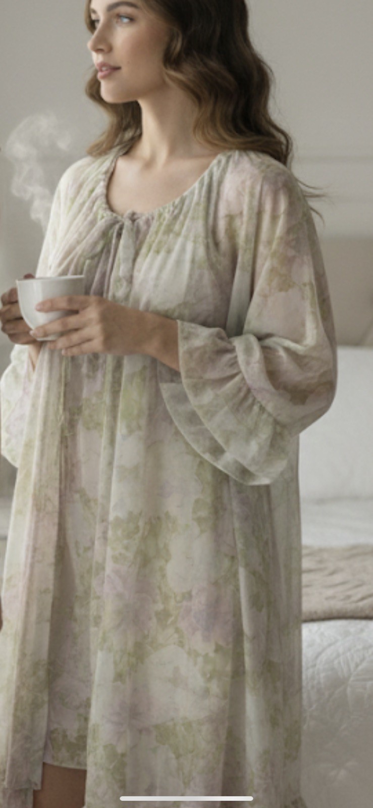 Romantic Vintage Floral Babydoll 1950&rsquo;s 2 pc Set Peignoir Set Robe & Nightie M