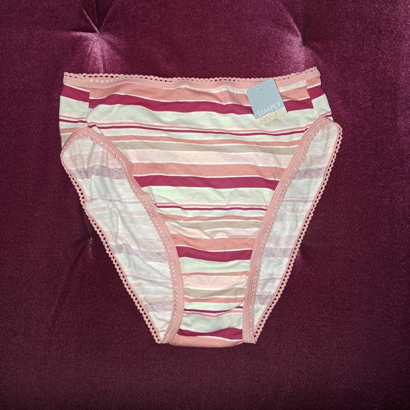 NWT Vtg Y2K Simply Basic High Cut Brief Panty Size 5 Taupe Stripe 100% Cotton