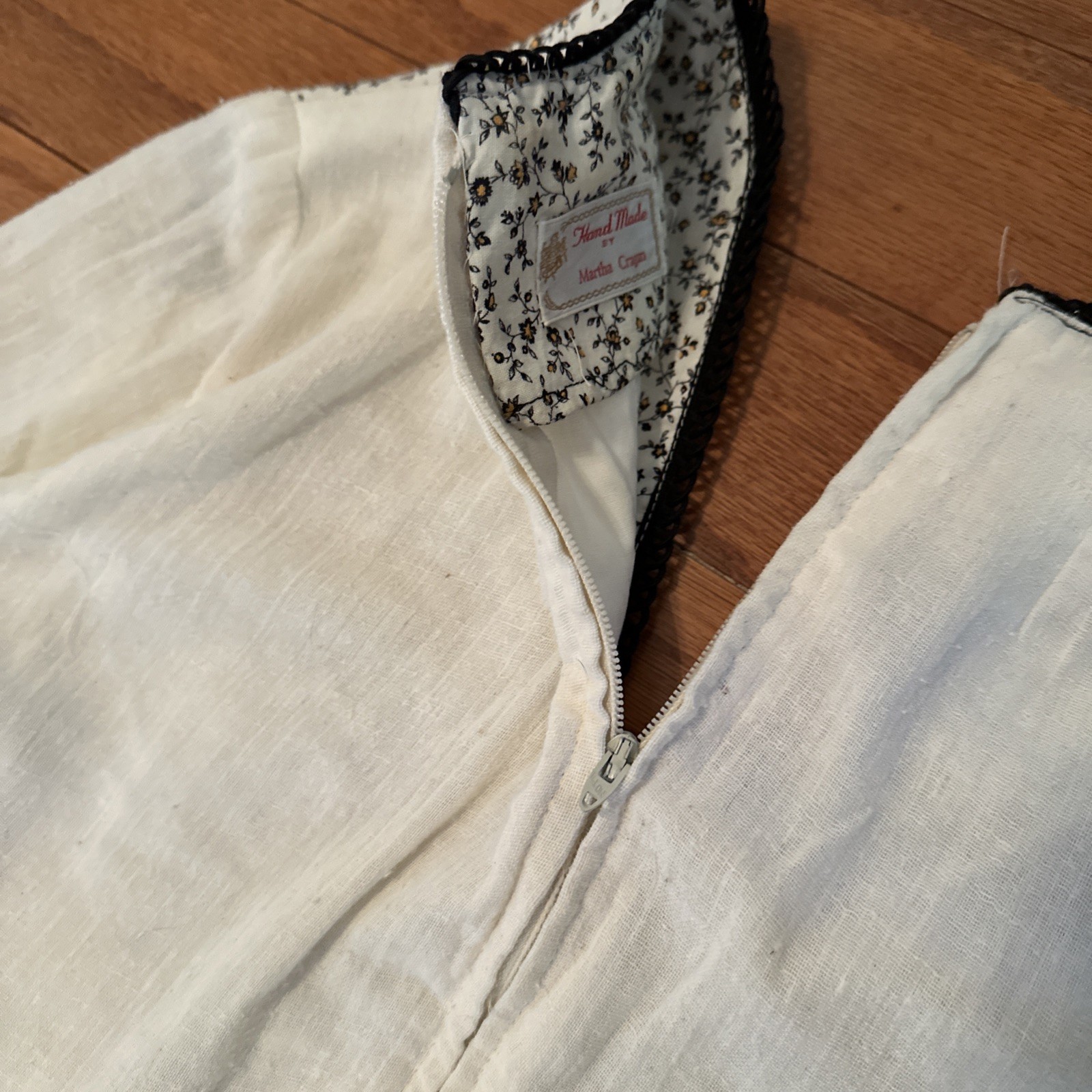 Vtg Handmade Dress 70s Boho Peasant Renaissance White Floral Long 6 8 S M