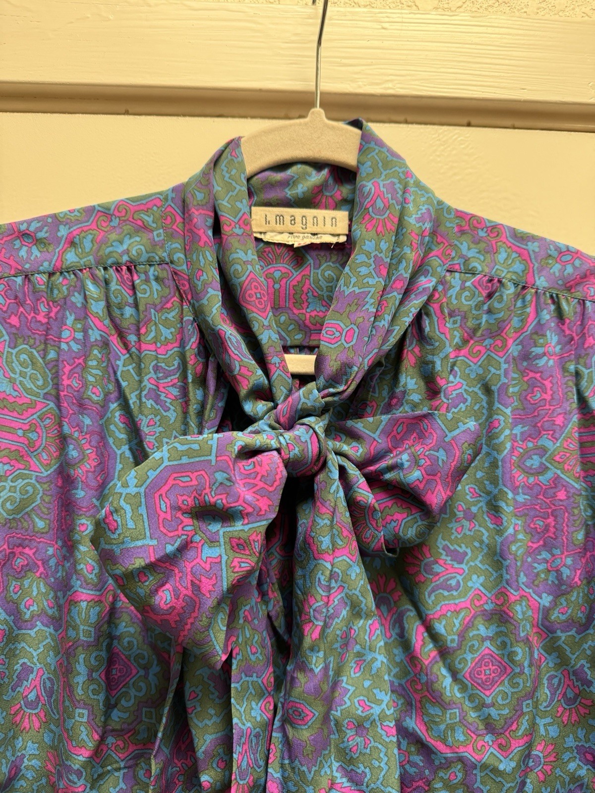 Vintage YSL Yves Saint Laurent Patterned Bow/Tie Women’s Blouse Shirt Sz 38