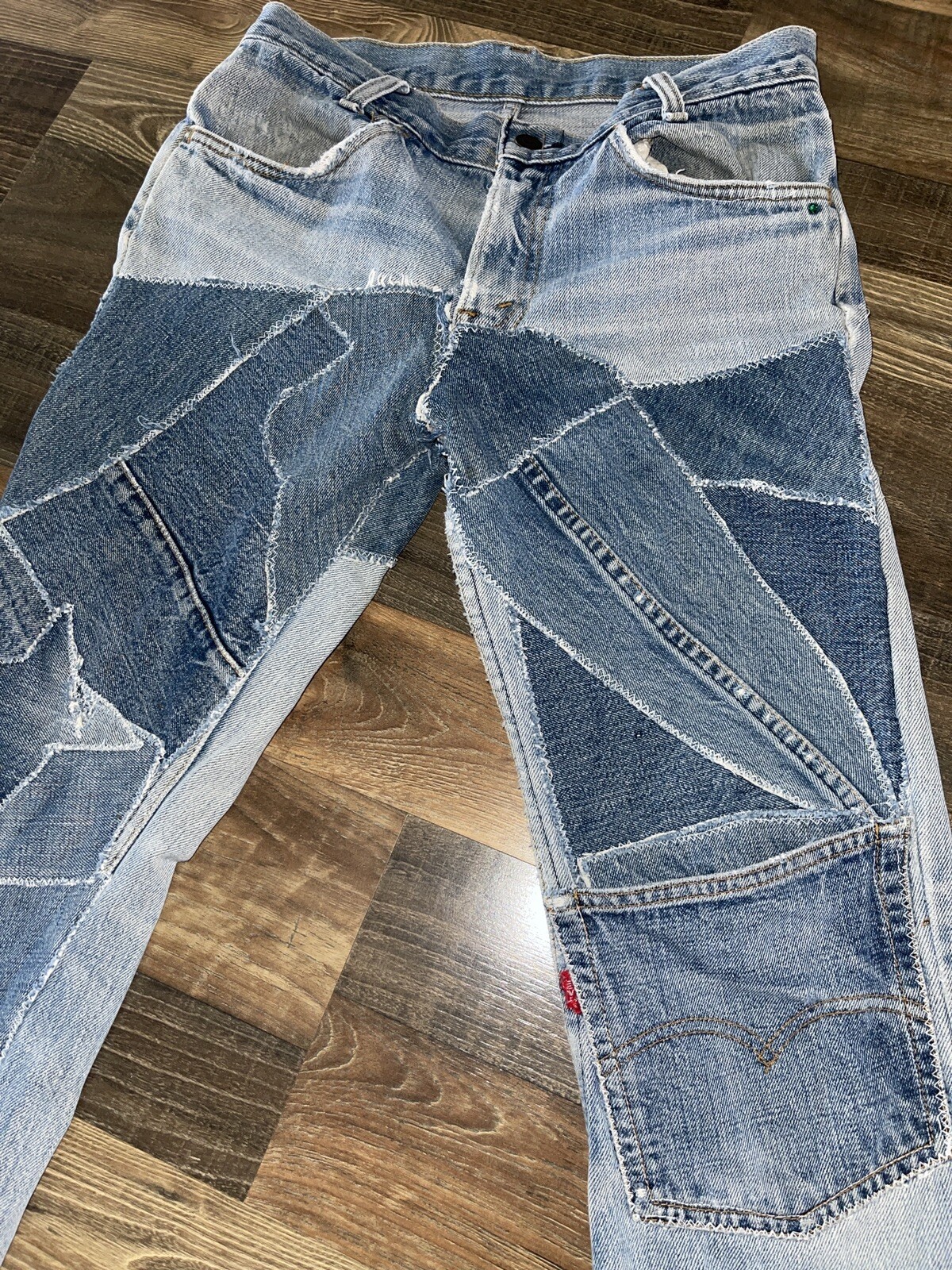 Levi&rsquo;s Flare Blue Jeans Orange Tab Denim Patches Handcraft W28 L29.5