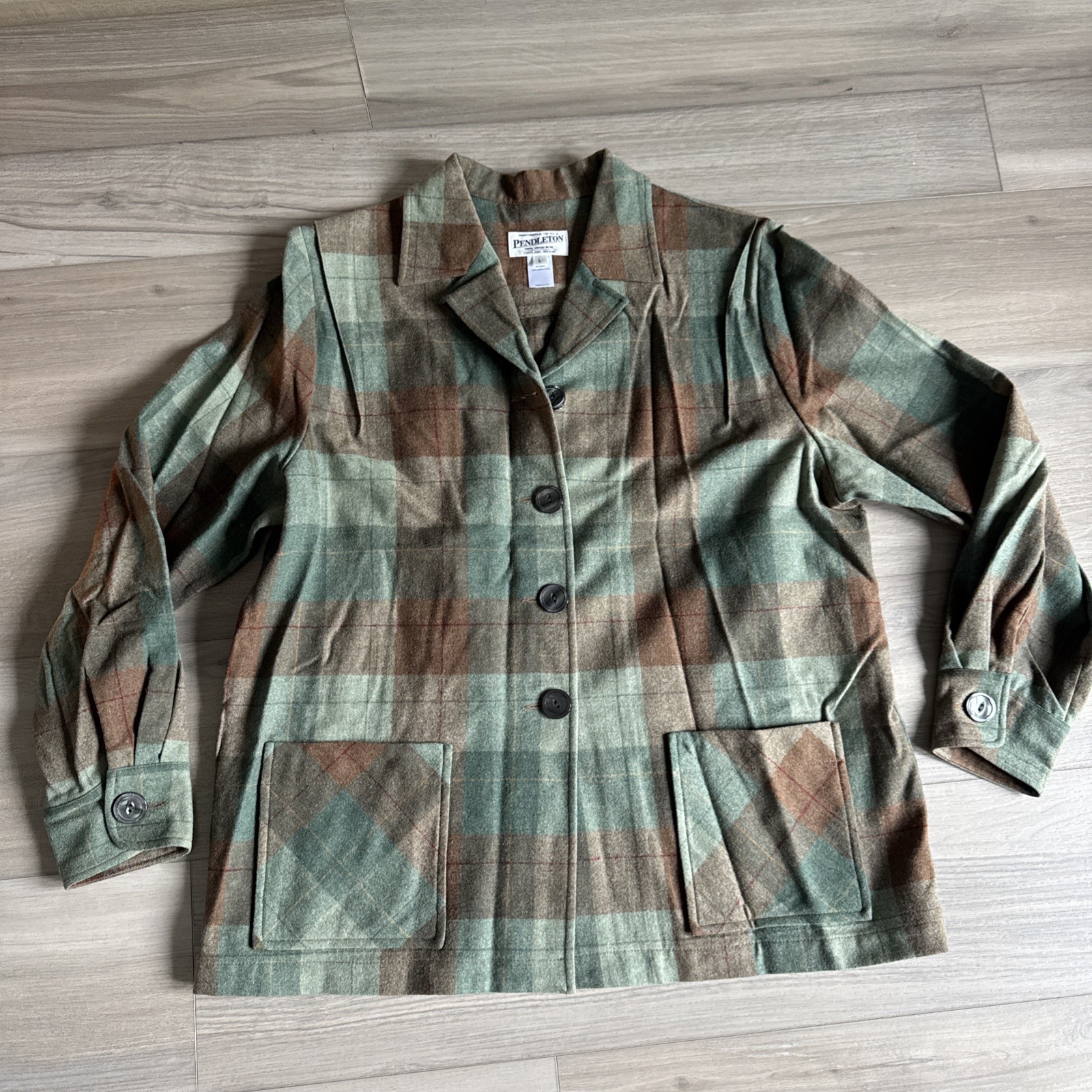 Pendleton Vintage Women&rsquo;s Green Plaid Wool 49er Shirt Jacket Large Made In USA