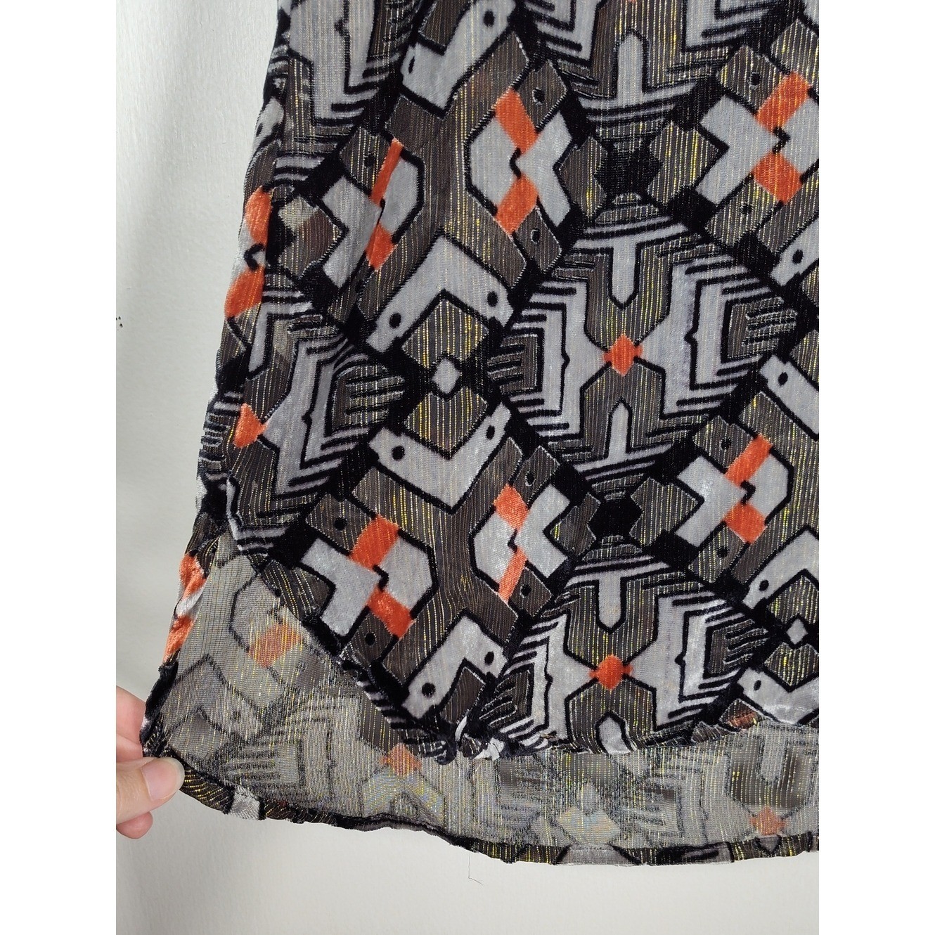 Anthropologie Meadow Rue art deco black gold velvet mixed tank blouse L