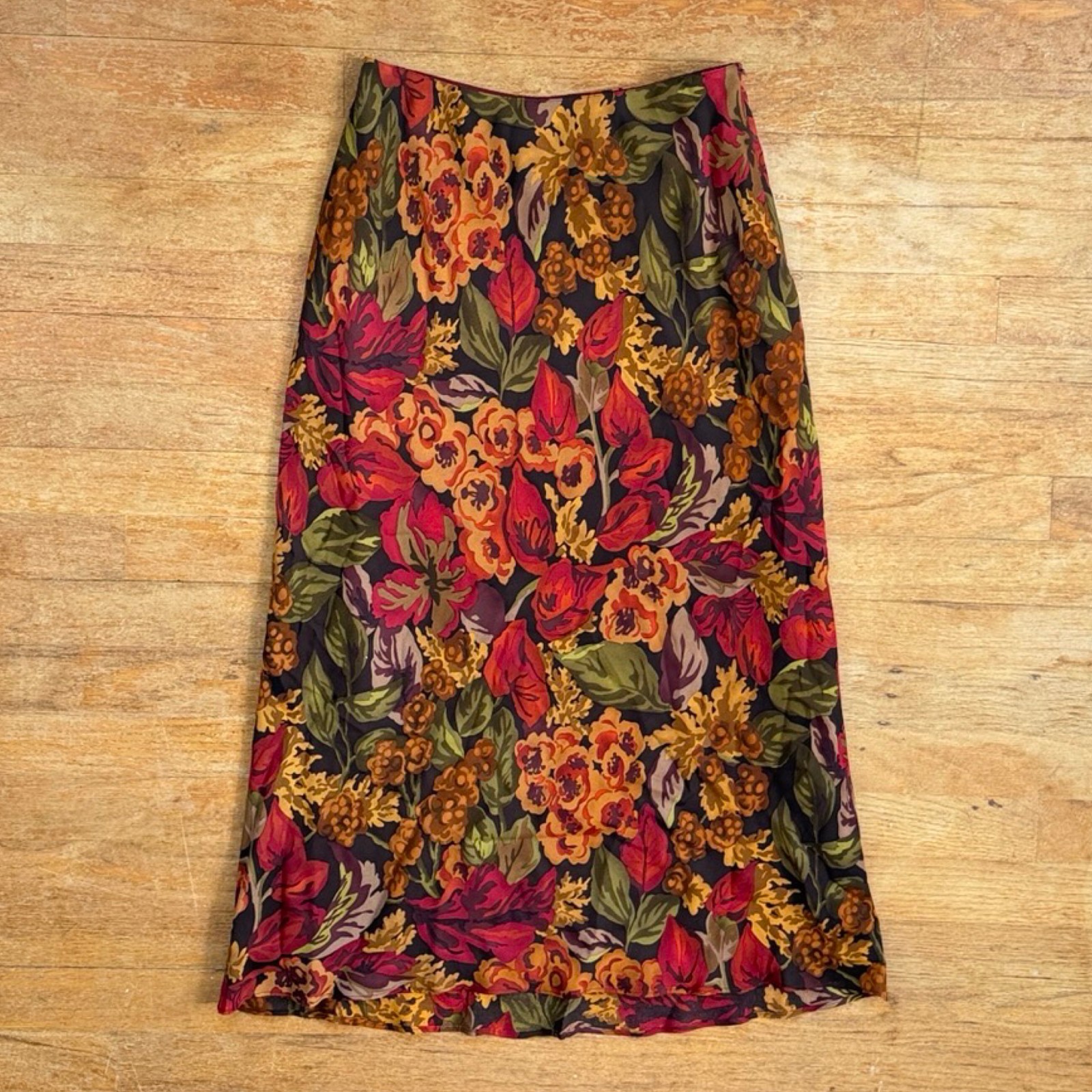 Vintage Floral Silk Midi Dress Size Small 6 26&Prime; Waist 90s Crepe Cottagecore Flow