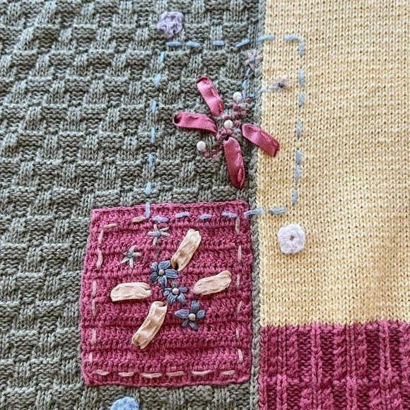 Y2K Vintage Koret Textured Patchwork Colorblock Lnit with Embroidered Florals L